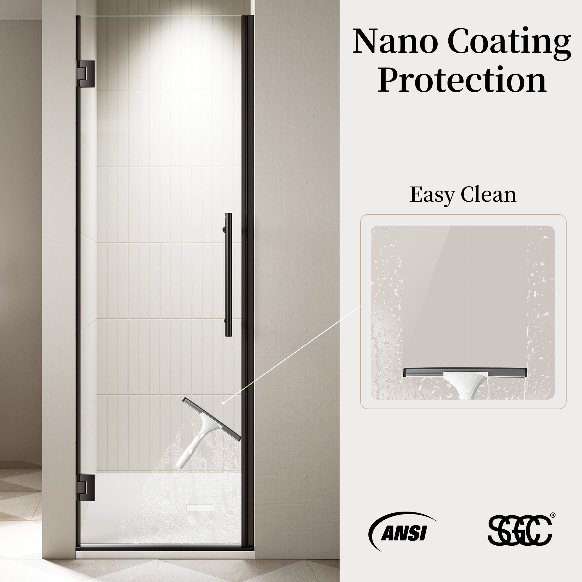 24"/28"/30 W x 72" H Frameless Hinged Shower Door with 5/16" (8 mm) Easy-Clean Clear Tempered Glass and Towel Handle #Color_Matte Black