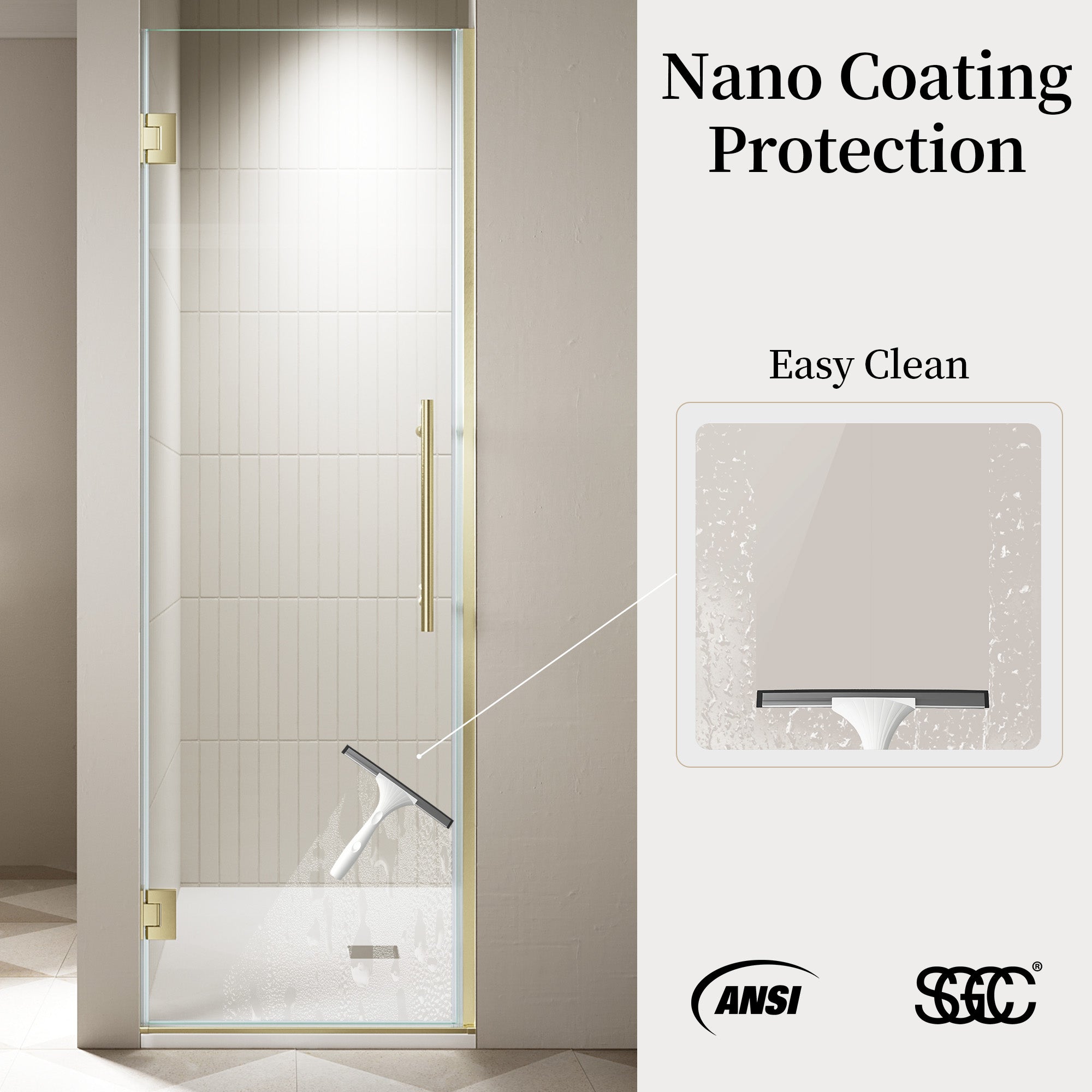 24"/28"/30 W x 72" H Frameless Hinged Shower Door with 5/16" (8 mm) Easy-Clean Clear Tempered Glass and Towel Handle #Color_Brushed Gold