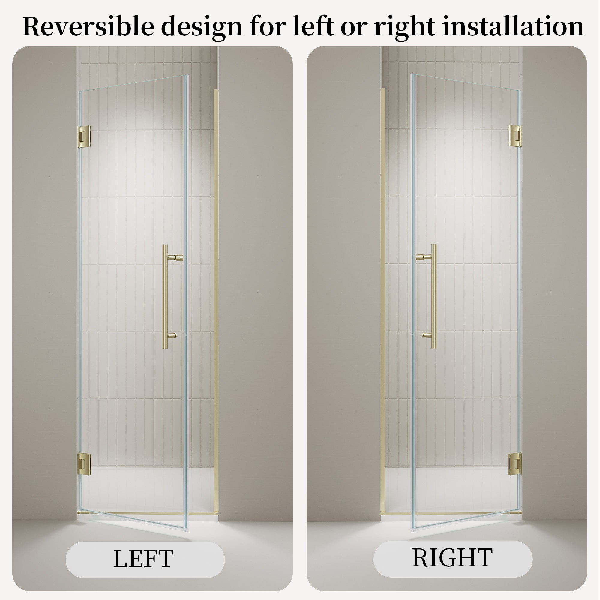 24"/28"/30 W x 72" H Frameless Hinged Shower Door with 5/16" (8 mm) Easy-Clean Clear Tempered Glass and Towel Handle #Color_Brushed Gold