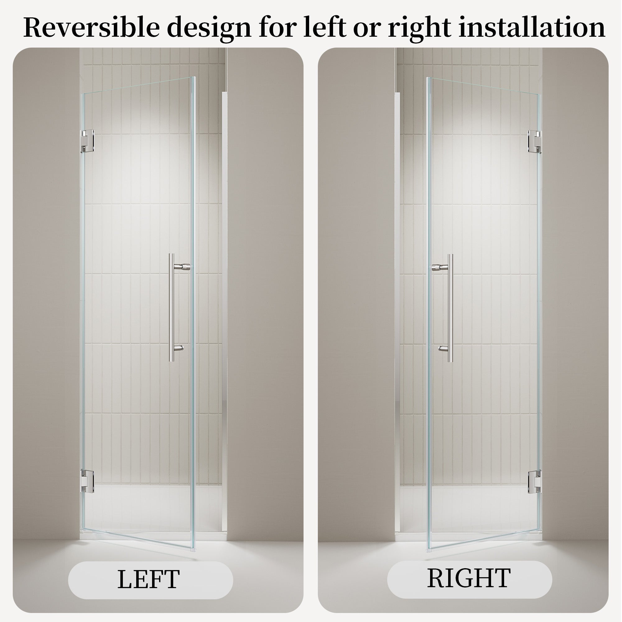 24"/28"/30 W x 72" H Frameless Hinged Shower Door with 5/16" (8 mm) Easy-Clean Clear Tempered Glass and Towel Handle #Color_Chrome