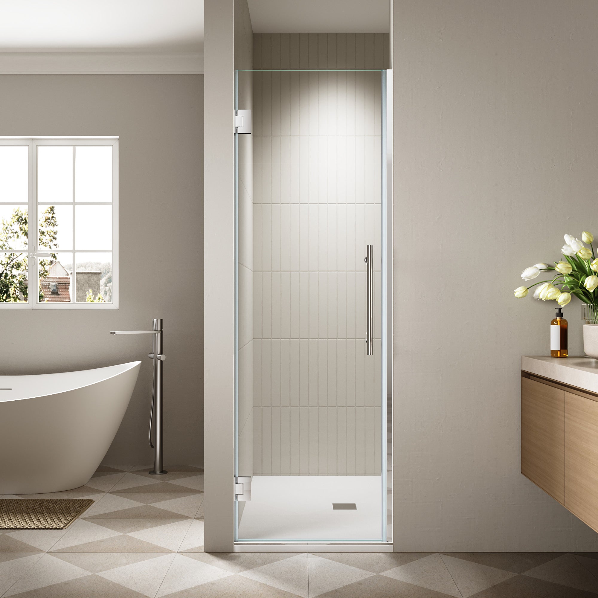 24"/28"/30 W x 72" H Frameless Hinged Shower Door with 5/16" (8 mm) Easy-Clean Clear Tempered Glass and Towel Handle #Color_Chrome