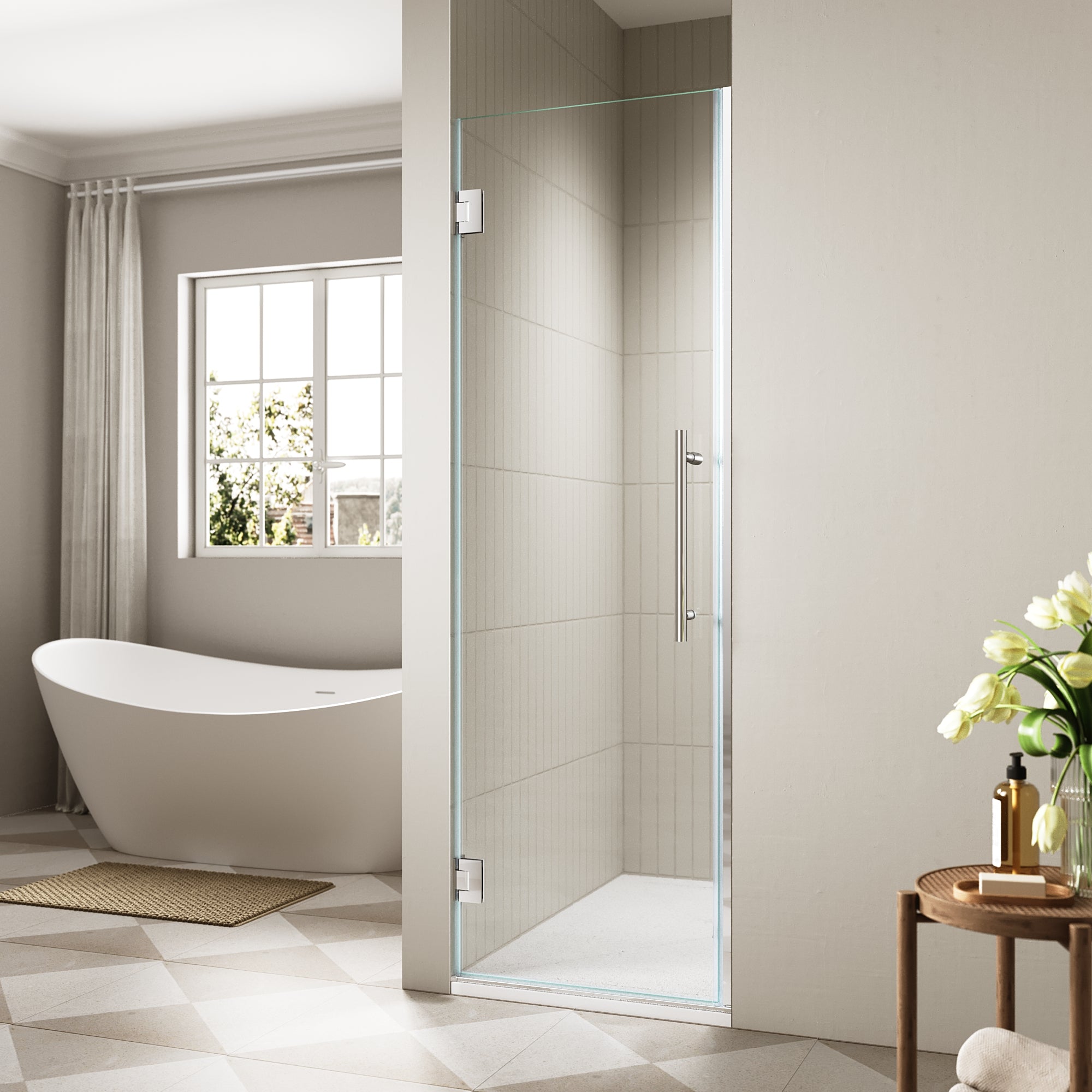 24"/28"/30 W x 72" H Frameless Hinged Shower Door with 5/16" (8 mm) Easy-Clean Clear Tempered Glass and Towel Handle #Color_Chrome