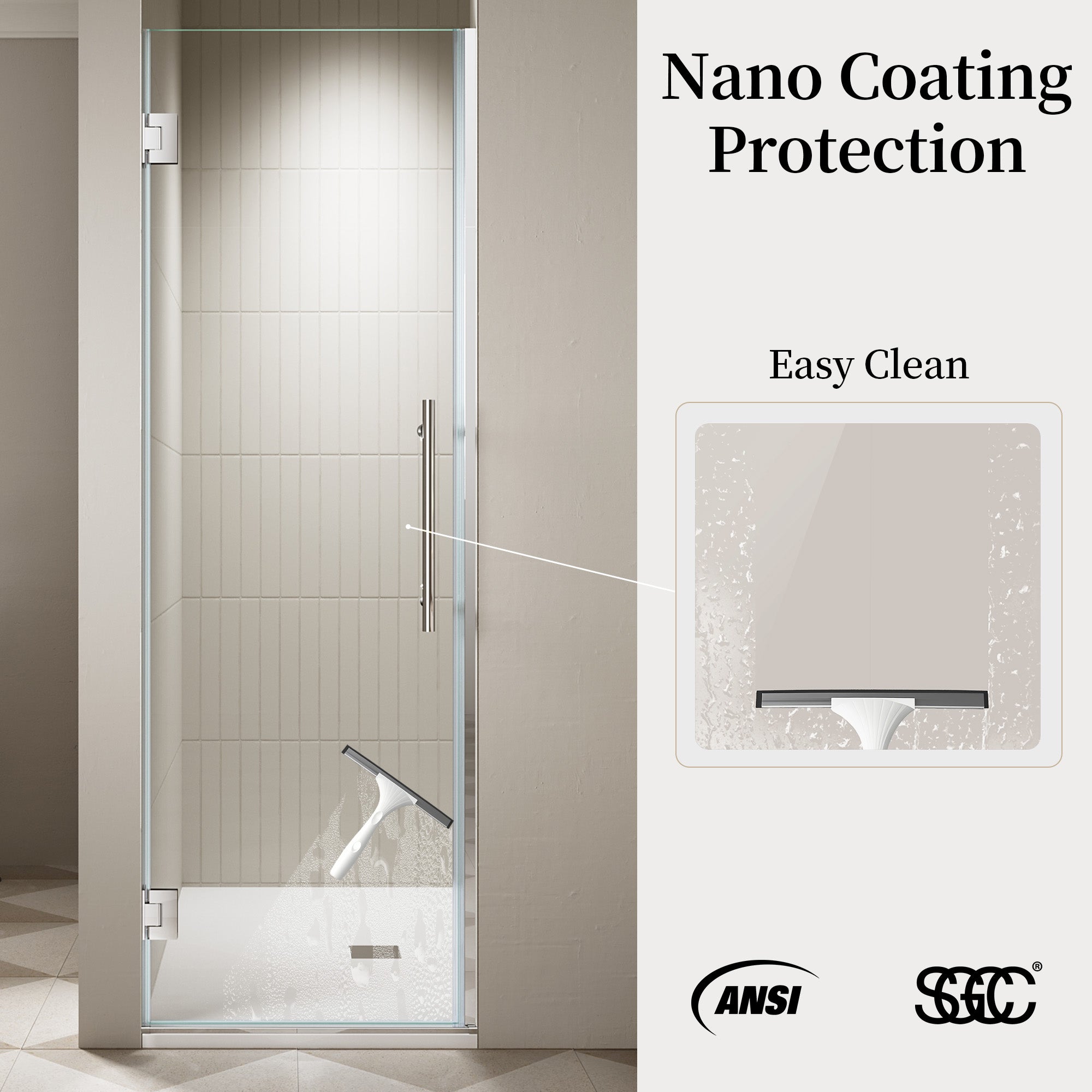 24"/28"/30 W x 72" H Frameless Hinged Shower Door with 5/16" (8 mm) Easy-Clean Clear Tempered Glass and Towel Handle #Color_Chrome