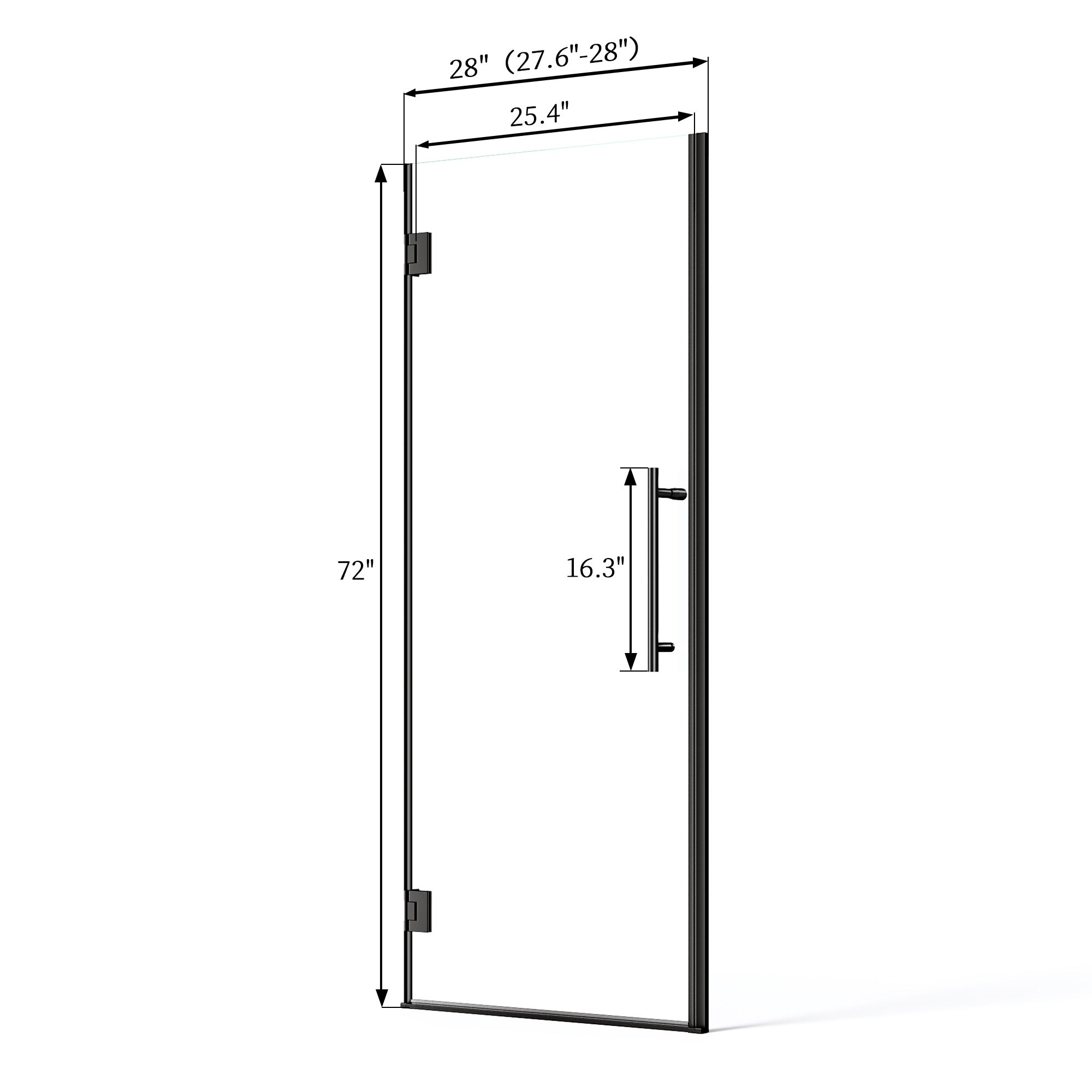 24"/28"/30 W x 72" H Frameless Hinged Shower Door with 5/16" (8 mm) Easy-Clean Clear Tempered Glass and Towel Handle #Size_28" x 72"