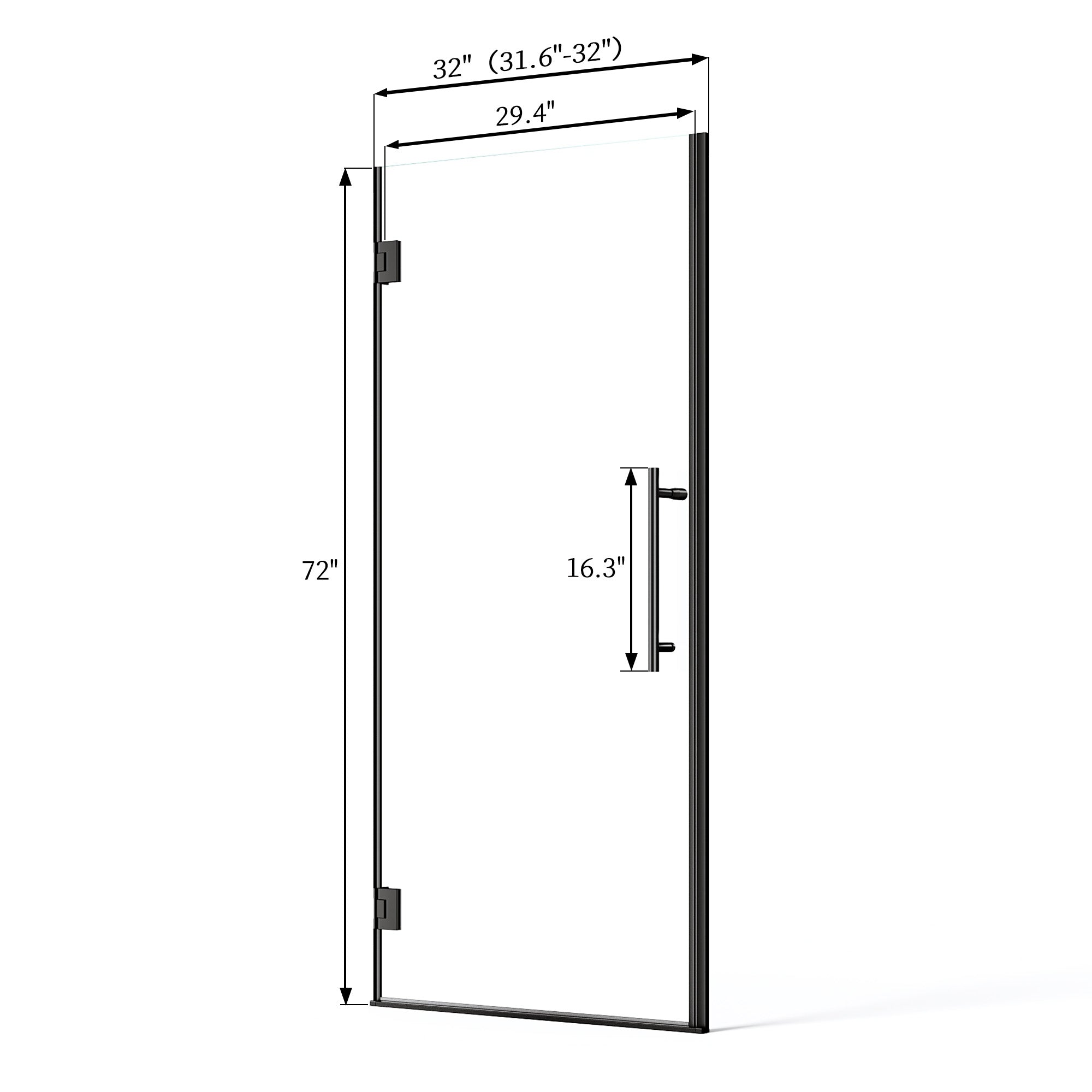 24"/28"/30 W x 72" H Frameless Hinged Shower Door with 5/16" (8 mm) Easy-Clean Clear Tempered Glass and Towel Handle #Size_32" x 72"