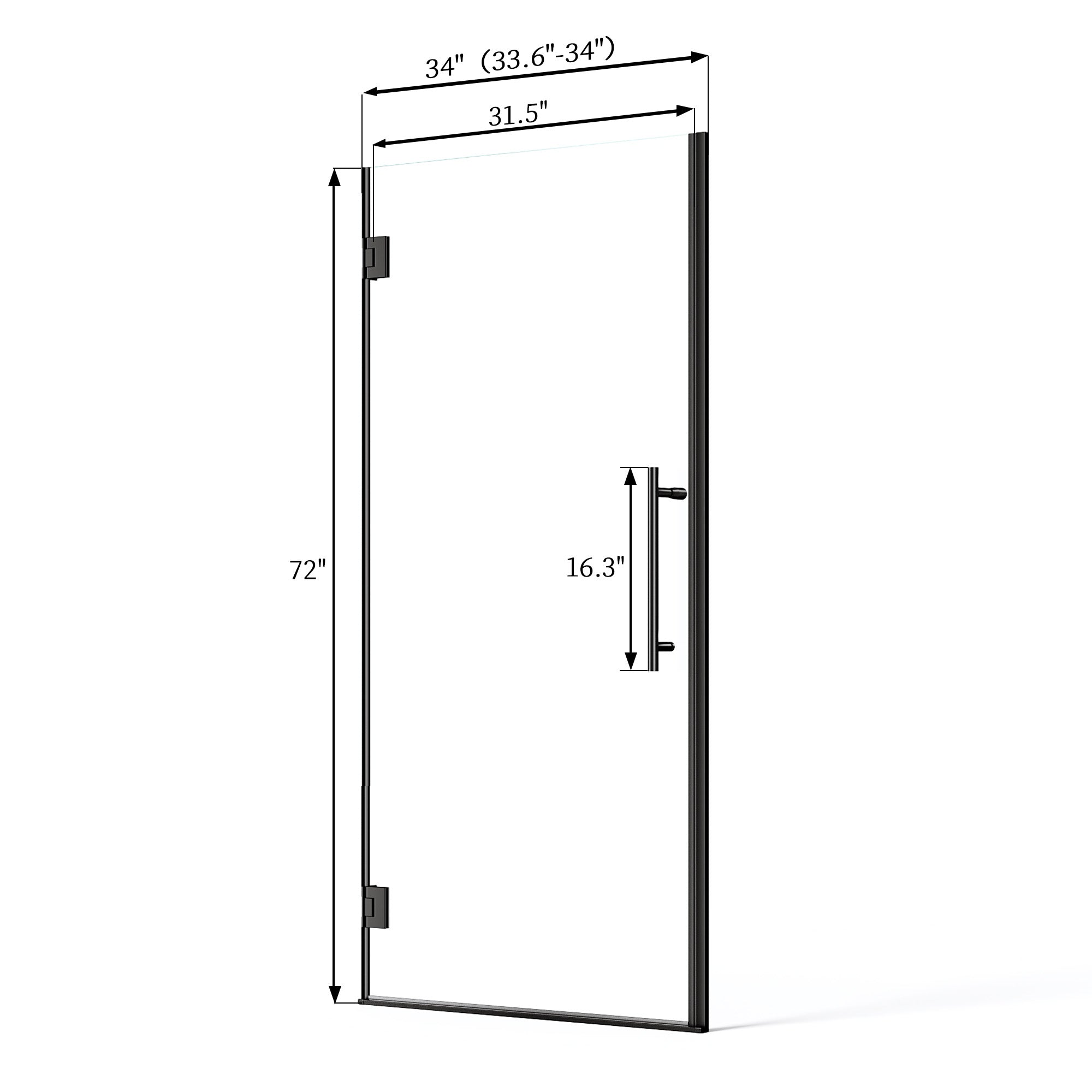 24"/28"/30 W x 72" H Frameless Hinged Shower Door with 5/16" (8 mm) Easy-Clean Clear Tempered Glass and Towel Handle #Size_34" x 72"