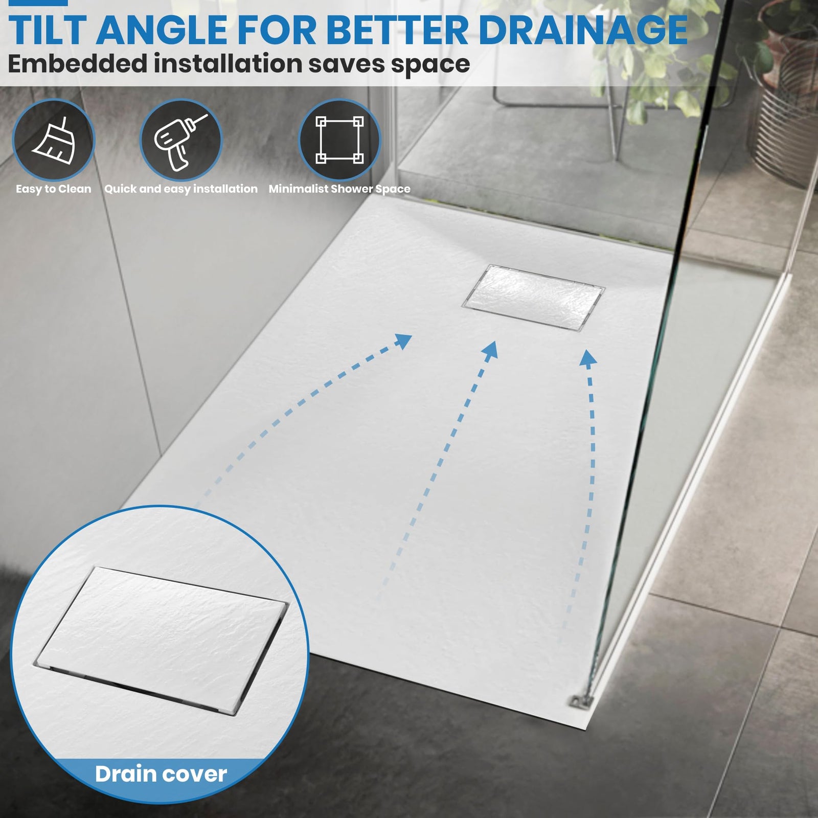 60" L x 32" W / 36‘’ W x 1"H LowProfile Zero Threshold End Drain Show