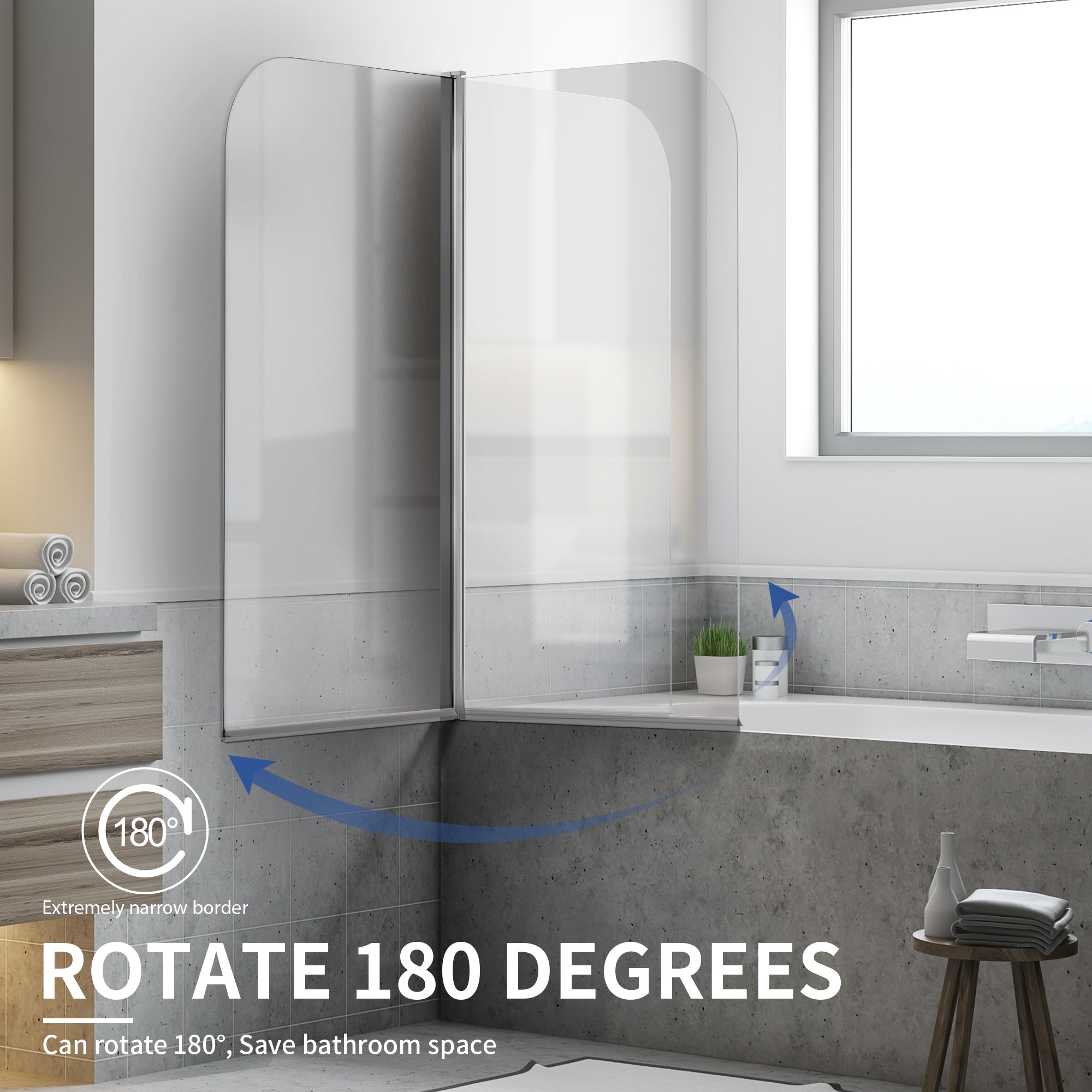 30" W x 55" H Curved Top Frameless Pivot Bathtub Screen #Color_Polished Chrome