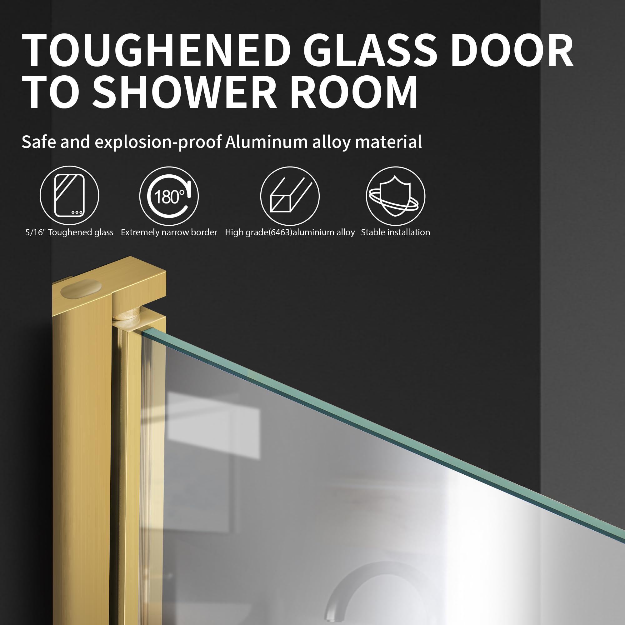 30" W x 55" H Curved Top Frameless Pivot Bathtub Screen #Color_Brushed Gold