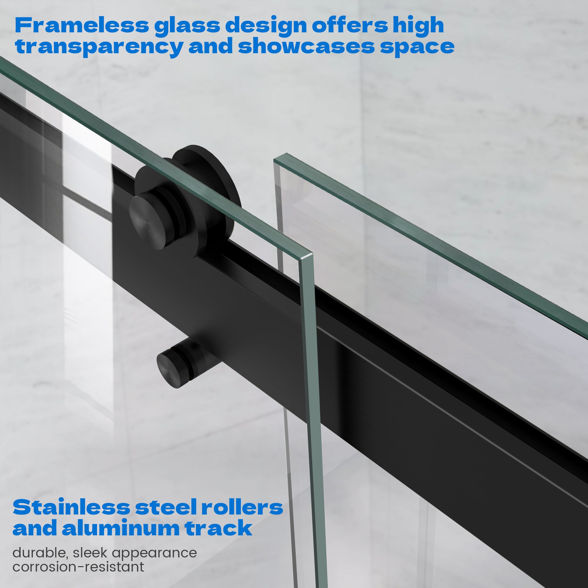 56" - 60" W x 62" H Semi - Frameless Double Sliding Bathtub Door with 5/16" (8 mm) Clear Glass and Stainless Steel Handle, Matte Black - Bathtub Door - AquivaCoast Showers - Bathtub Door - Sliding - 