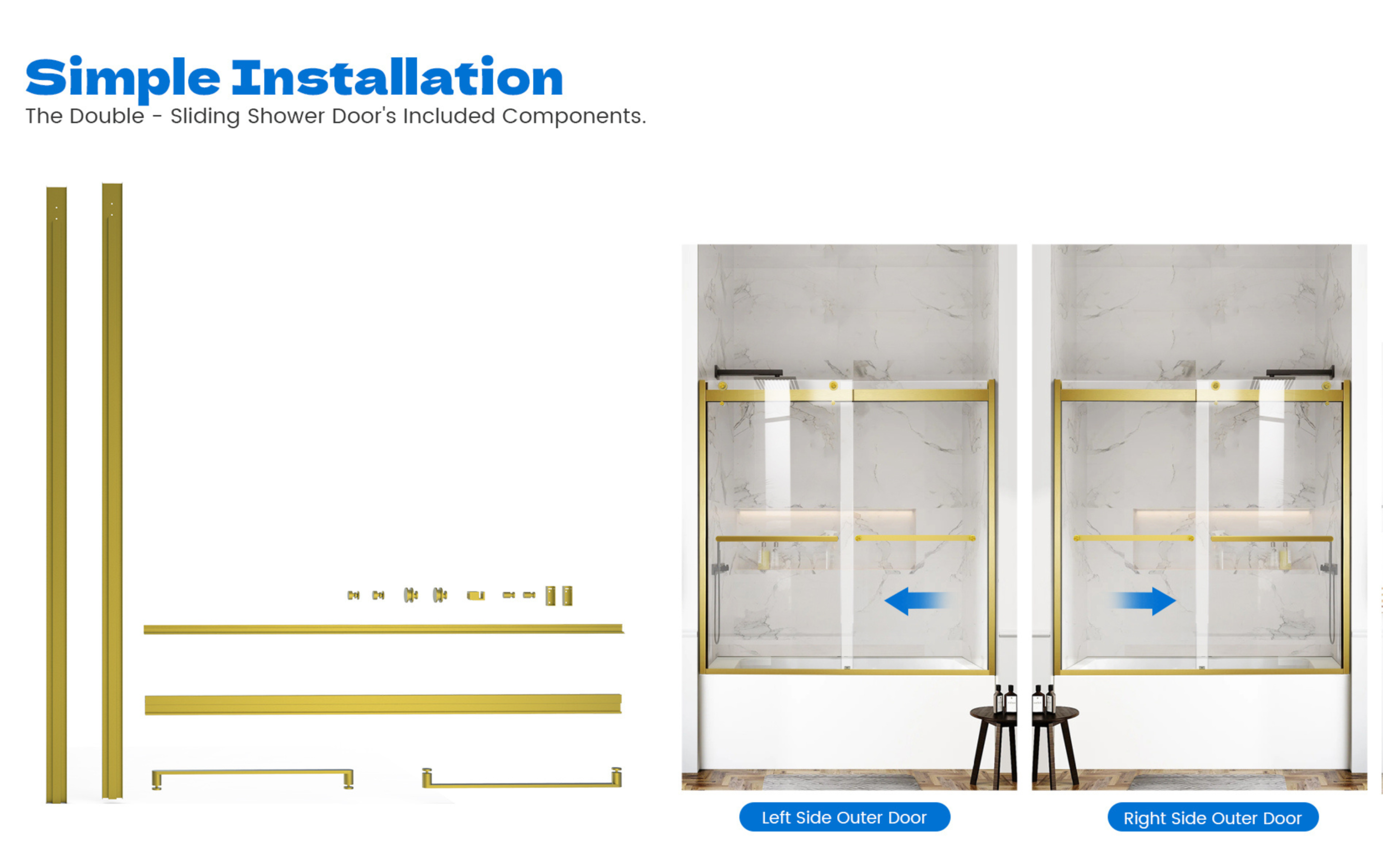 Roller D2 60 inch double sliding bathtub shower door