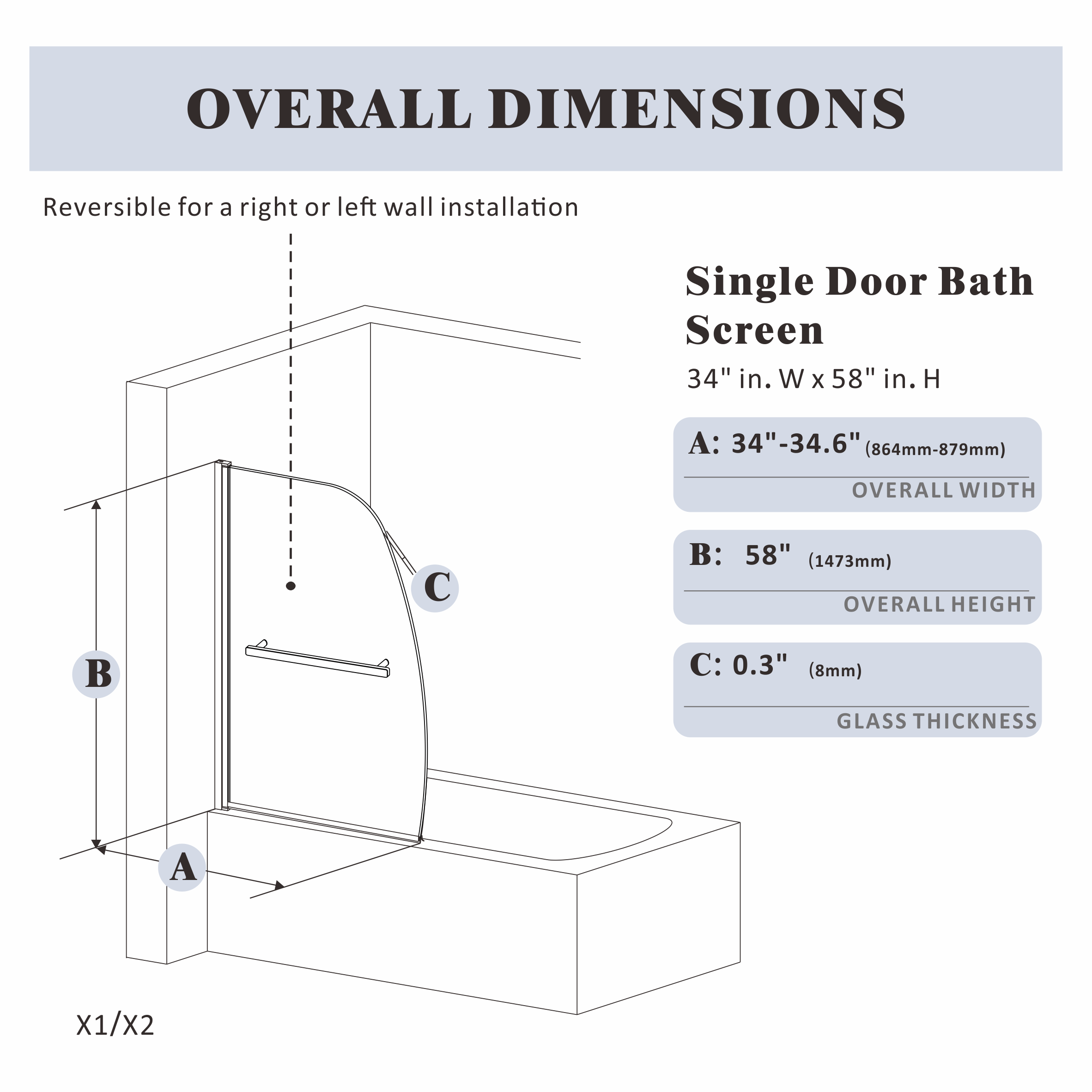 Bathtub Screen｜Misty X1 - Bathtub Screen - AquivaCoast - Bathtub Screen - Frameless - Hinged