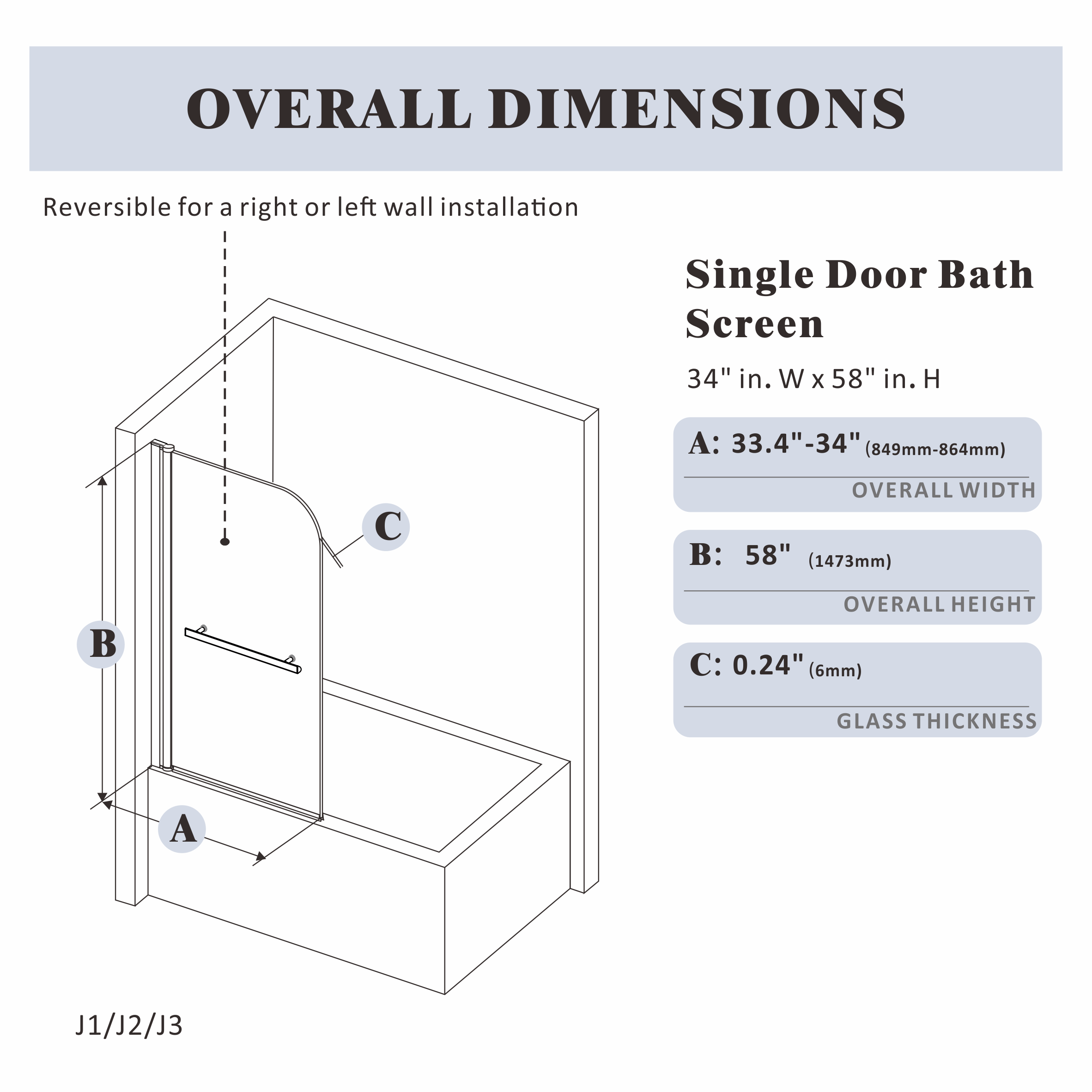 Bathtub Screen｜Misty J1 - Bathtub Screen - AquivaCoast - Bathtub Screen - Frameless - Hinged