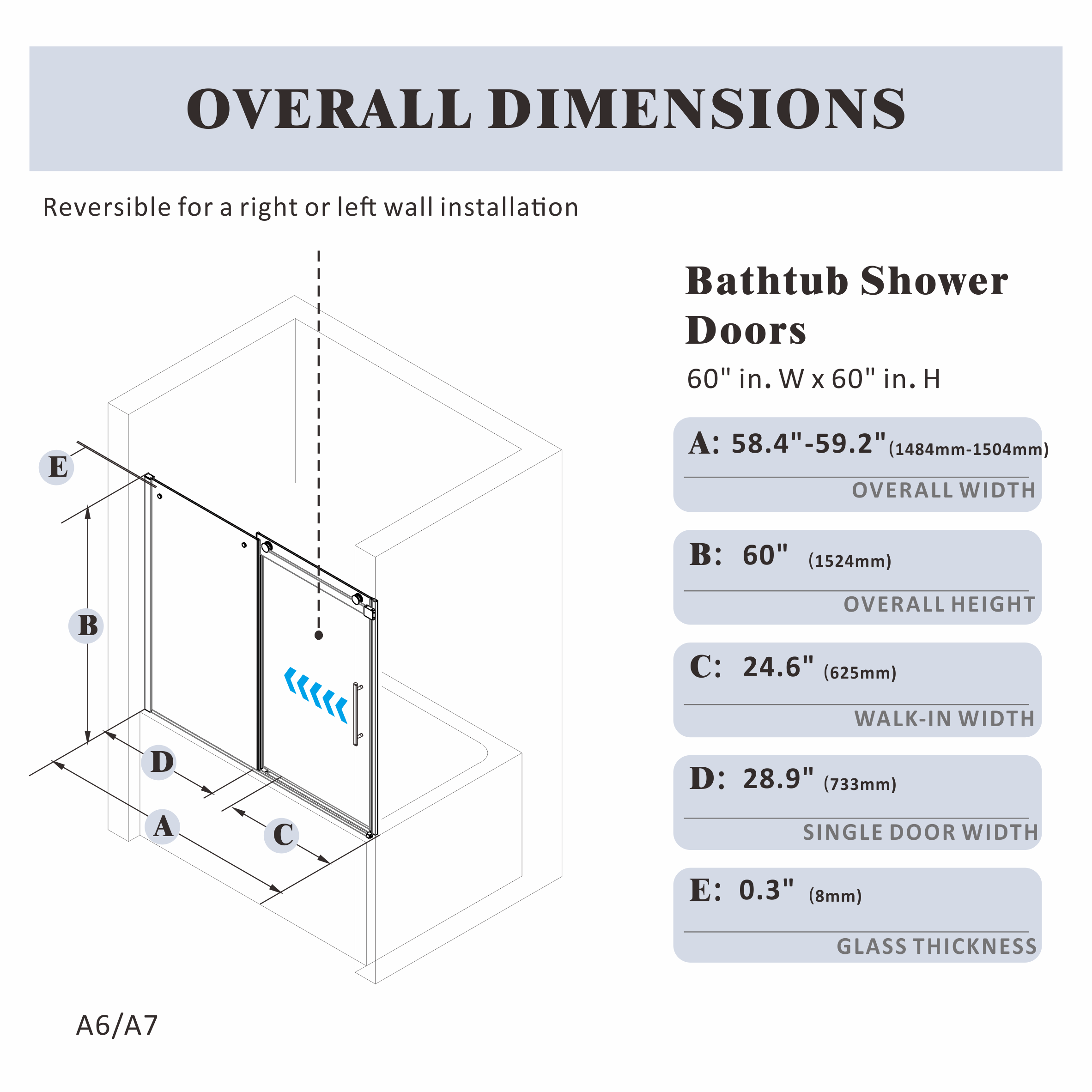 Bathtub Door｜Roller A6 - Bathtub Door - AquivaCoast Showers - Bathtub Door - Sliding - 