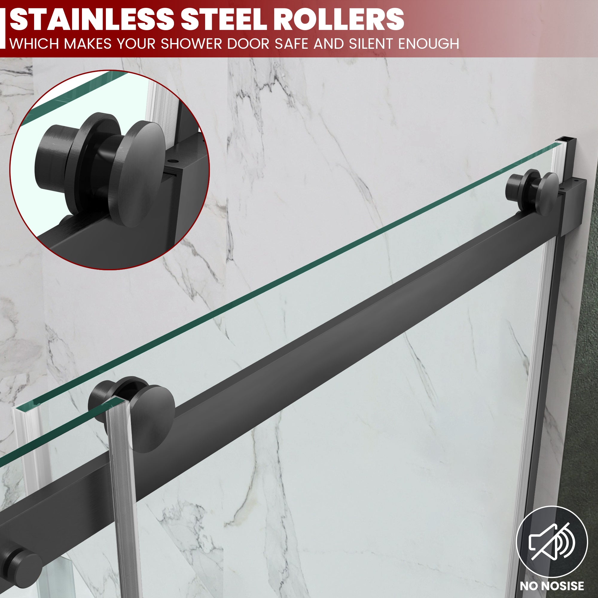 58.4"-59.2" x 60" Semi-Framed Single Sliding Tub Door Roller A6 #Color_Matte Black