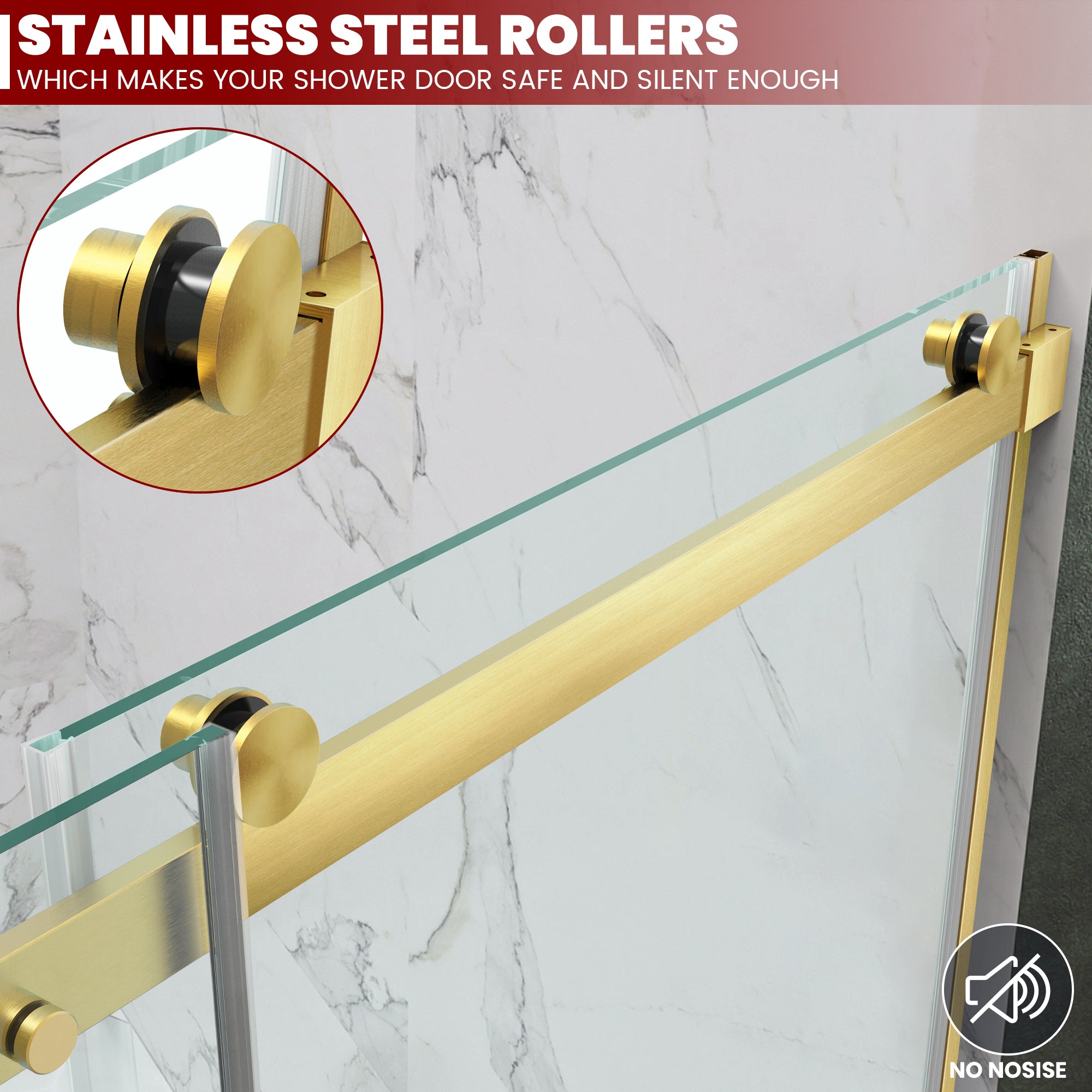 58.4"-59.2" x 60" Semi-Framed Single Sliding Tub Door Roller A7 #Color_Brushed Gold
