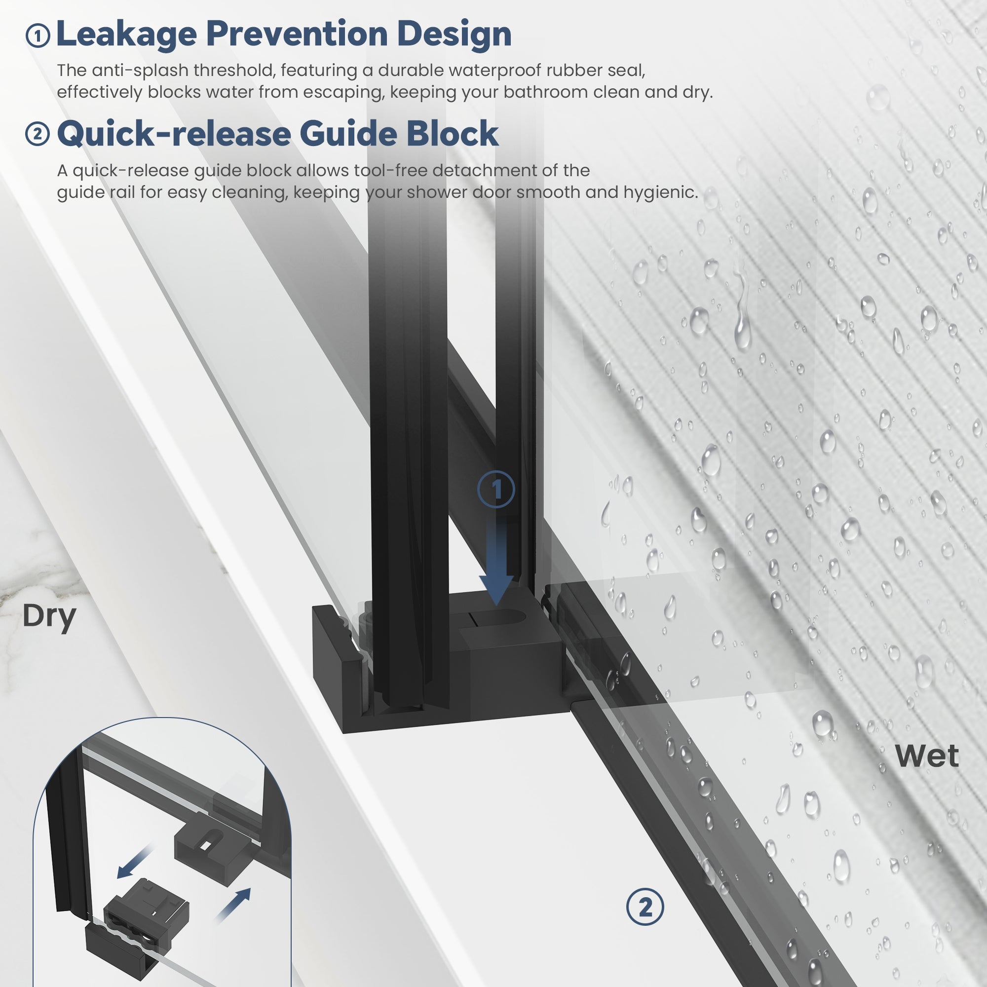 60" W x 74" H Semi-Frameless Double Sliding Bypass Shower Door with 5/16" (8 mm)  Easy-Clean Tempered Glass and Towel Bar #Color_Matte Black