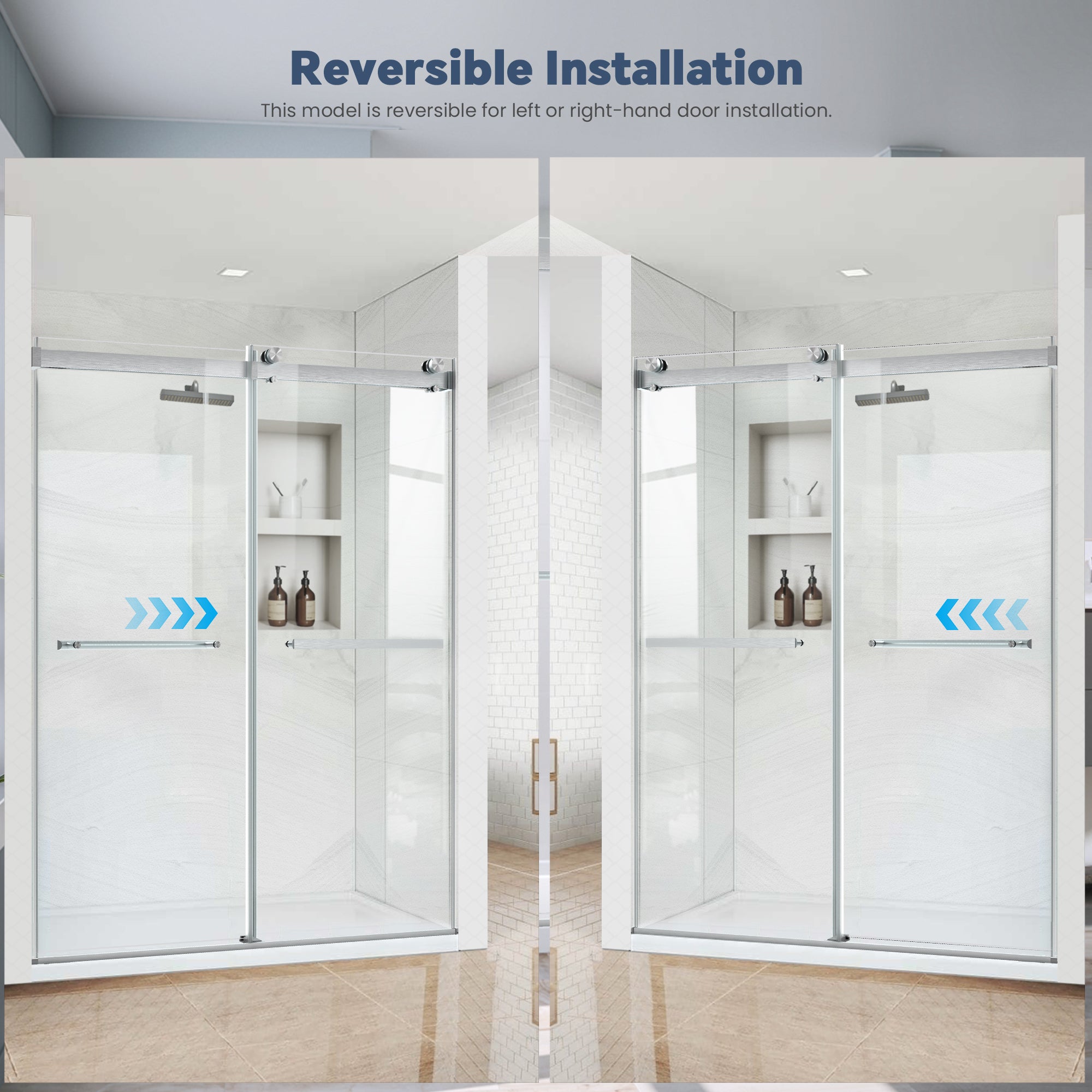 60" W x 74" H Semi-Frameless Double Sliding Bypass Shower Door with 5/16" (8 mm)  Easy-Clean Tempered Glass and Towel Bar #Color_Brushed Nickel
