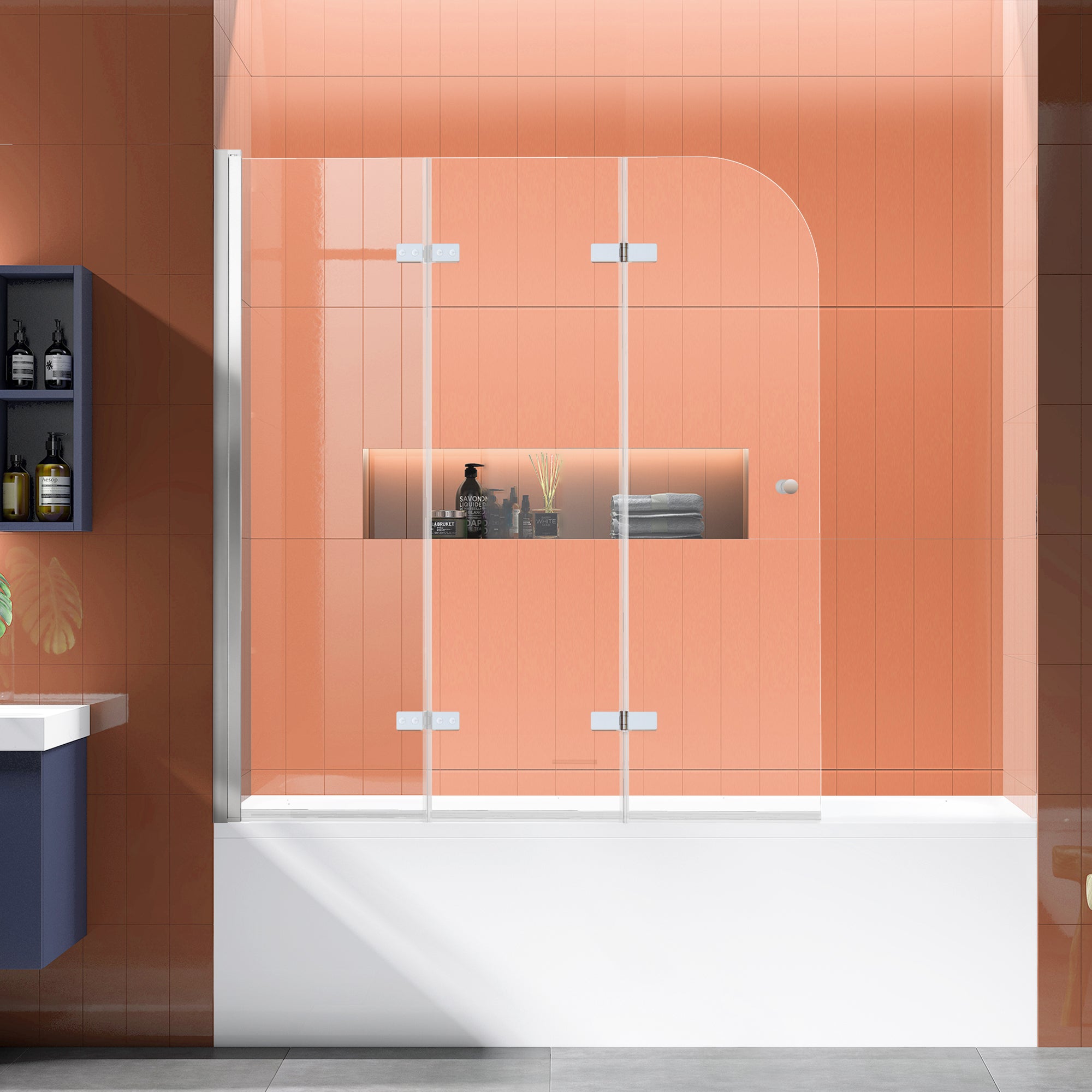 51.2"-51.8" W x 59" H Semi-Frameless Hinged Bi-Fold Bathtub Door Misty A18 #Color_Chrome