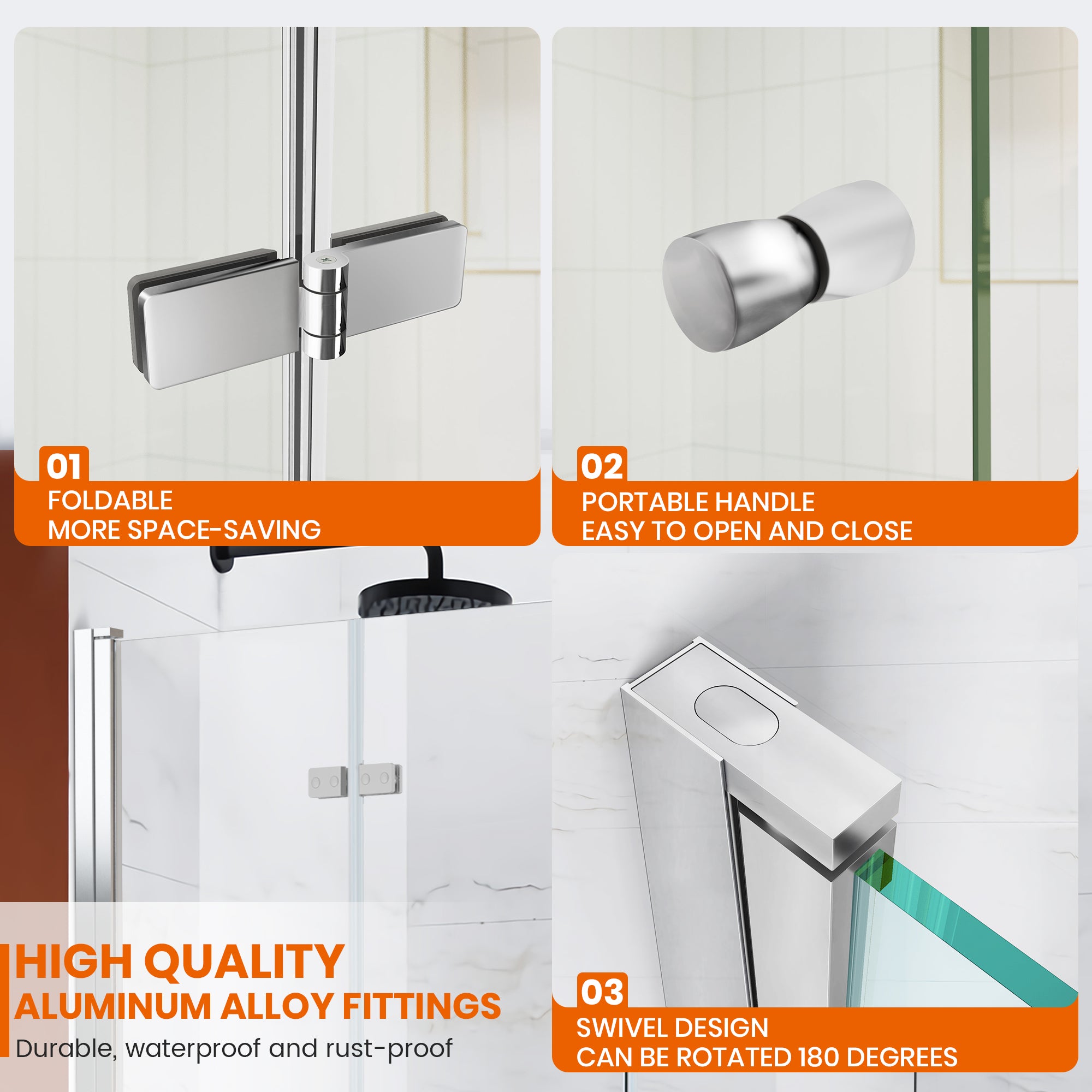 51.2"-51.8" W x 59" H Semi-Frameless Hinged Bi-Fold Bathtub Door Misty A18 #Color_Chrome