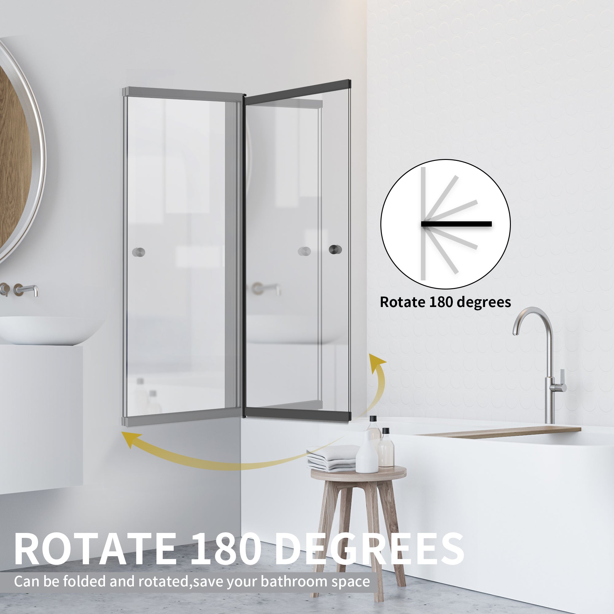 36" W x 55" H Semi-Frameless Pivot & Sliding Bathtub Screen Breeze B16 #Color_Matte Black