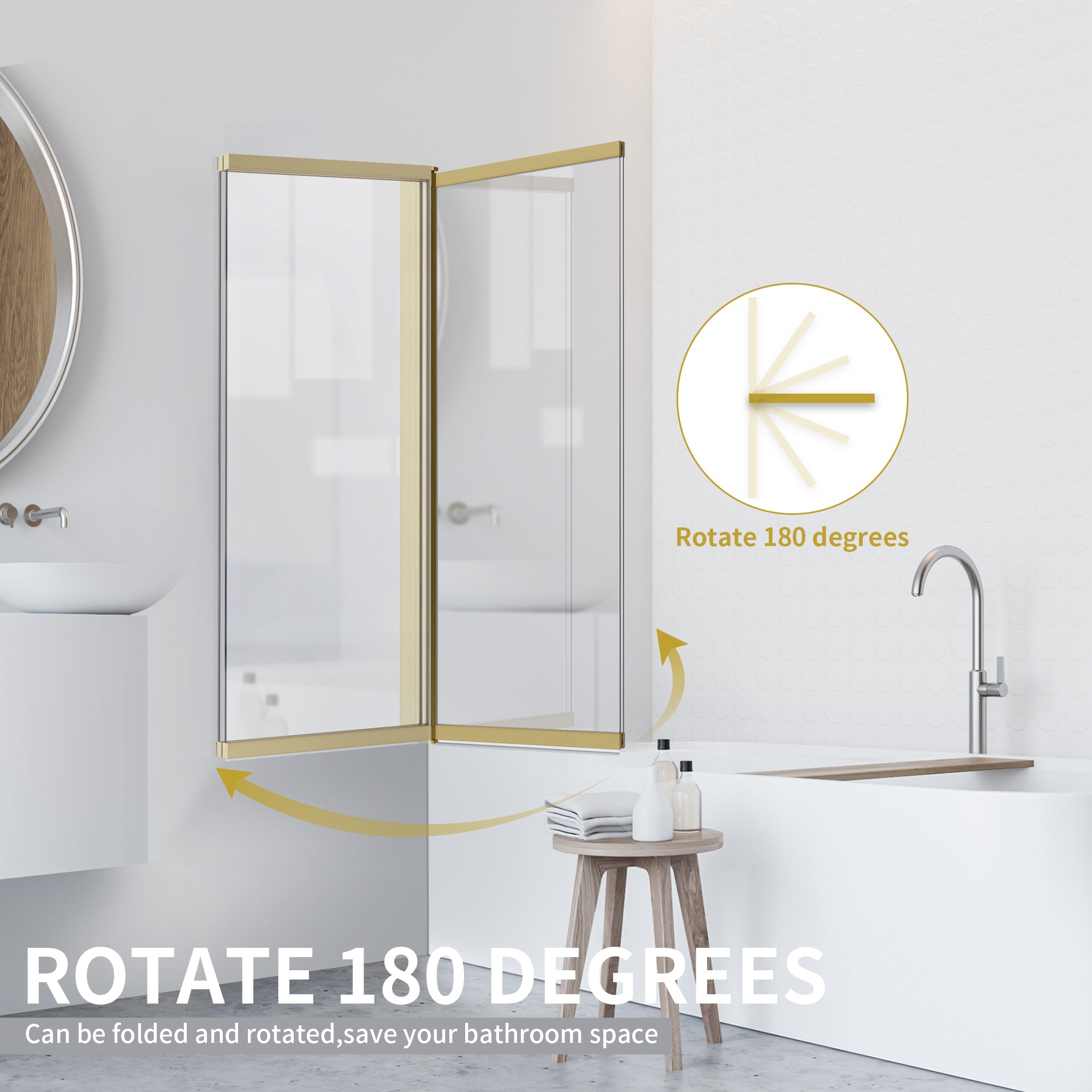36" W x 55" H Semi-Frameless Pivot & Sliding Bathtub Screen Breeze B5 #Color_Brushed Gold
