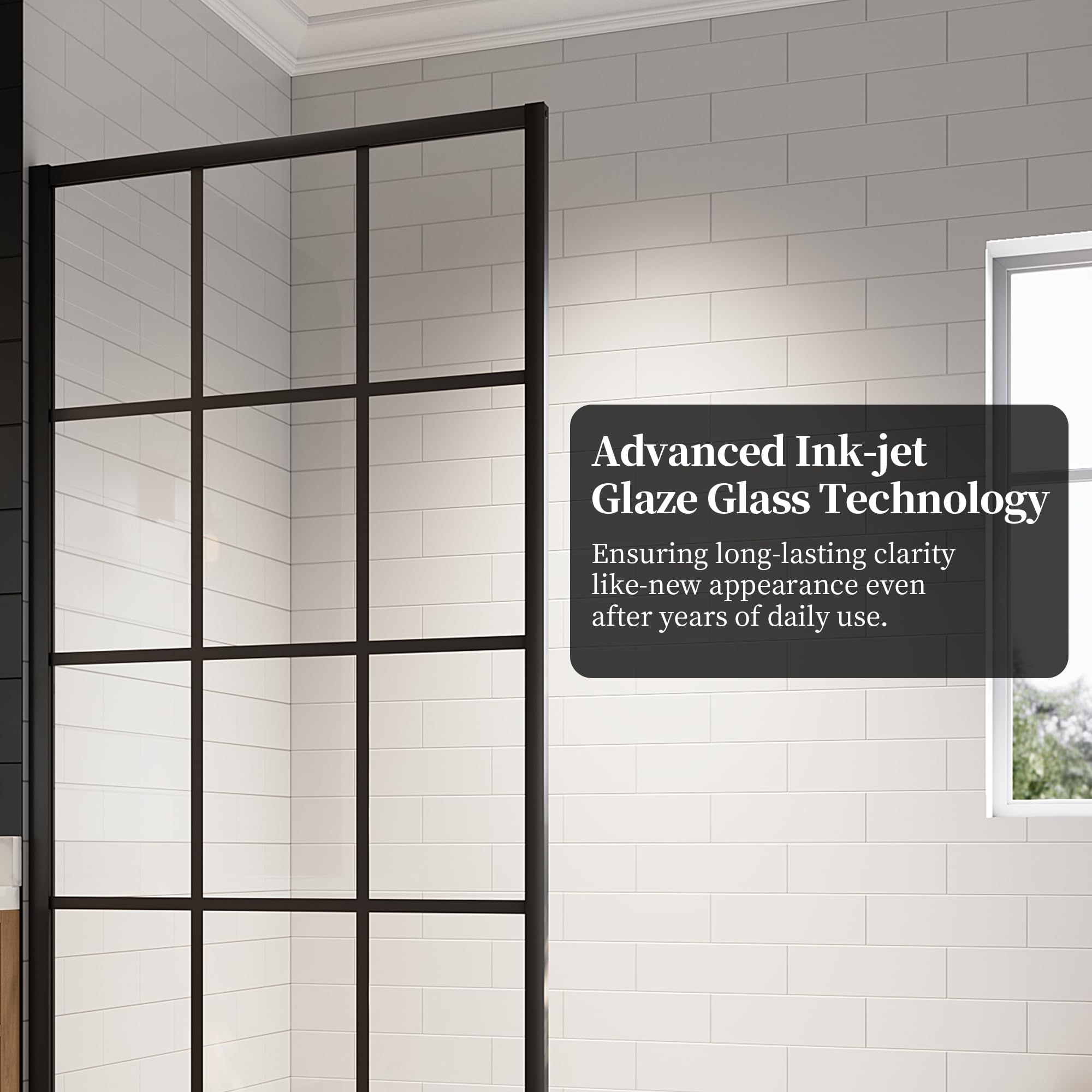 34"/38"/42"/46" x 78" Framed Grid Shower Screen, Matte Black #Size_34" W x 78" H