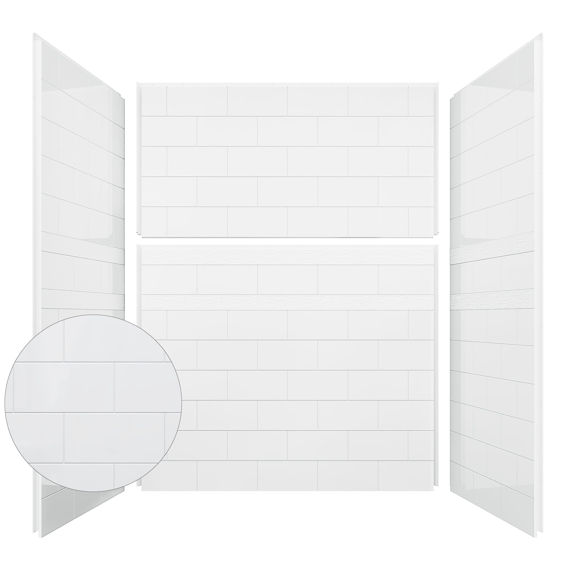 32"/36" D x 60" W x 78" H Shower Wall Panels Kit, Solid Surface 4-Panel Shower Surround, Glossy White Subway Tile Design