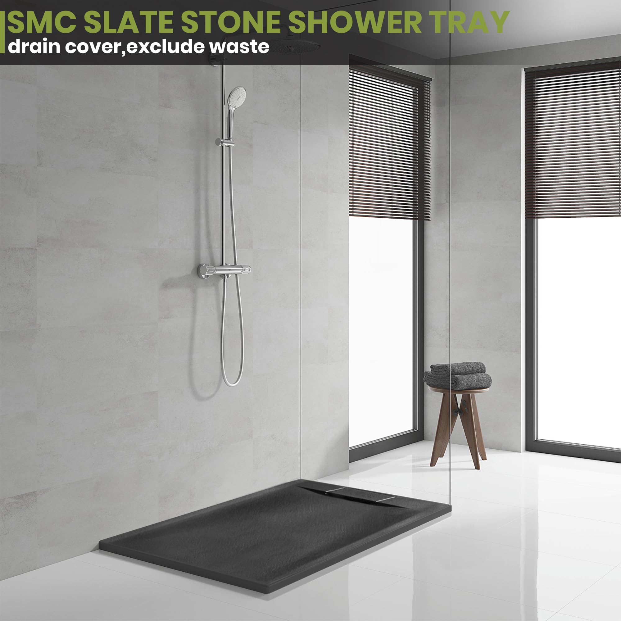 60" L x 32" W x 1" H Low-Profile Zero Threshold End Drain Shower Base #Color_Black