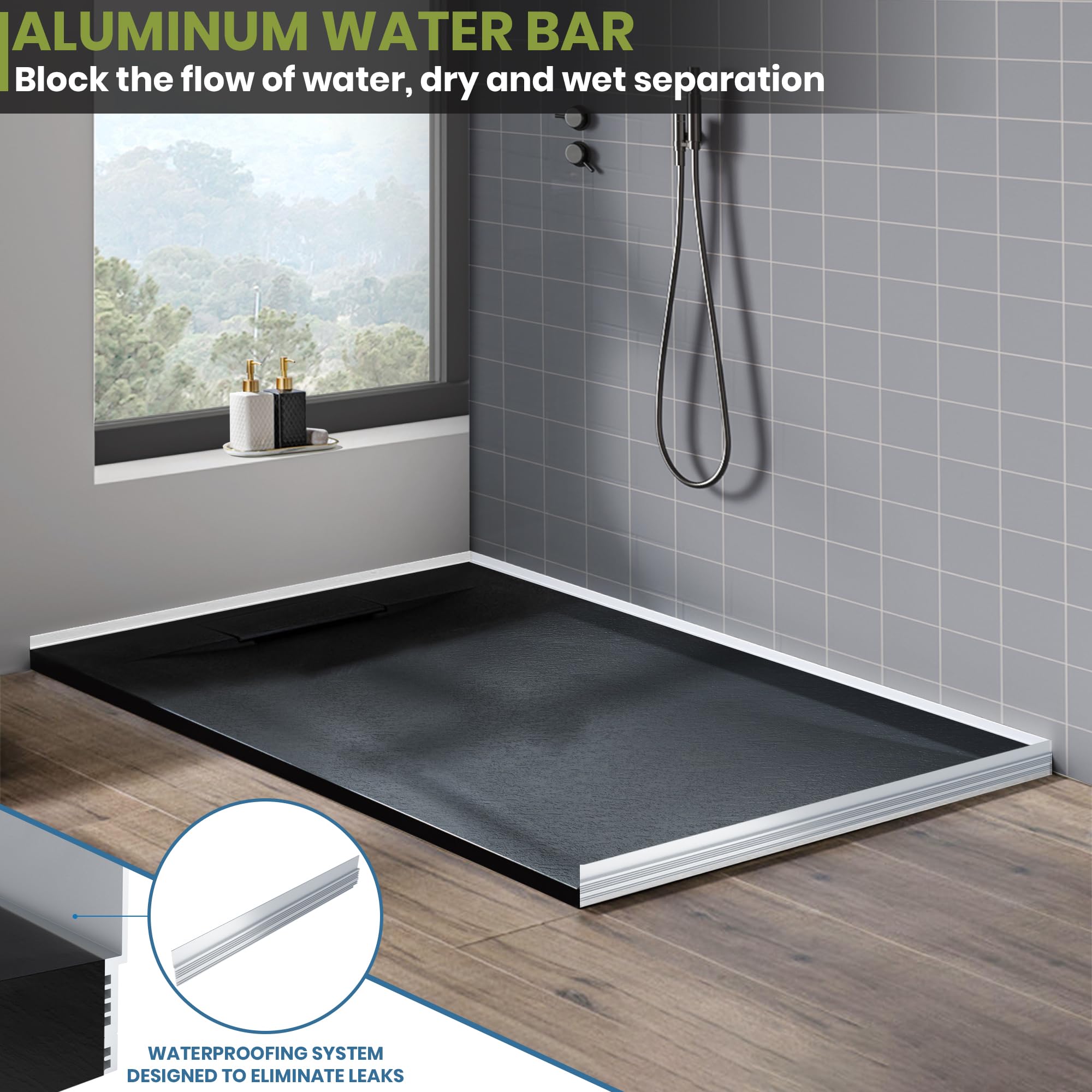 60" L x 32" W x 1" H Low-Profile Zero Threshold End Drain Shower Base #Color_Black