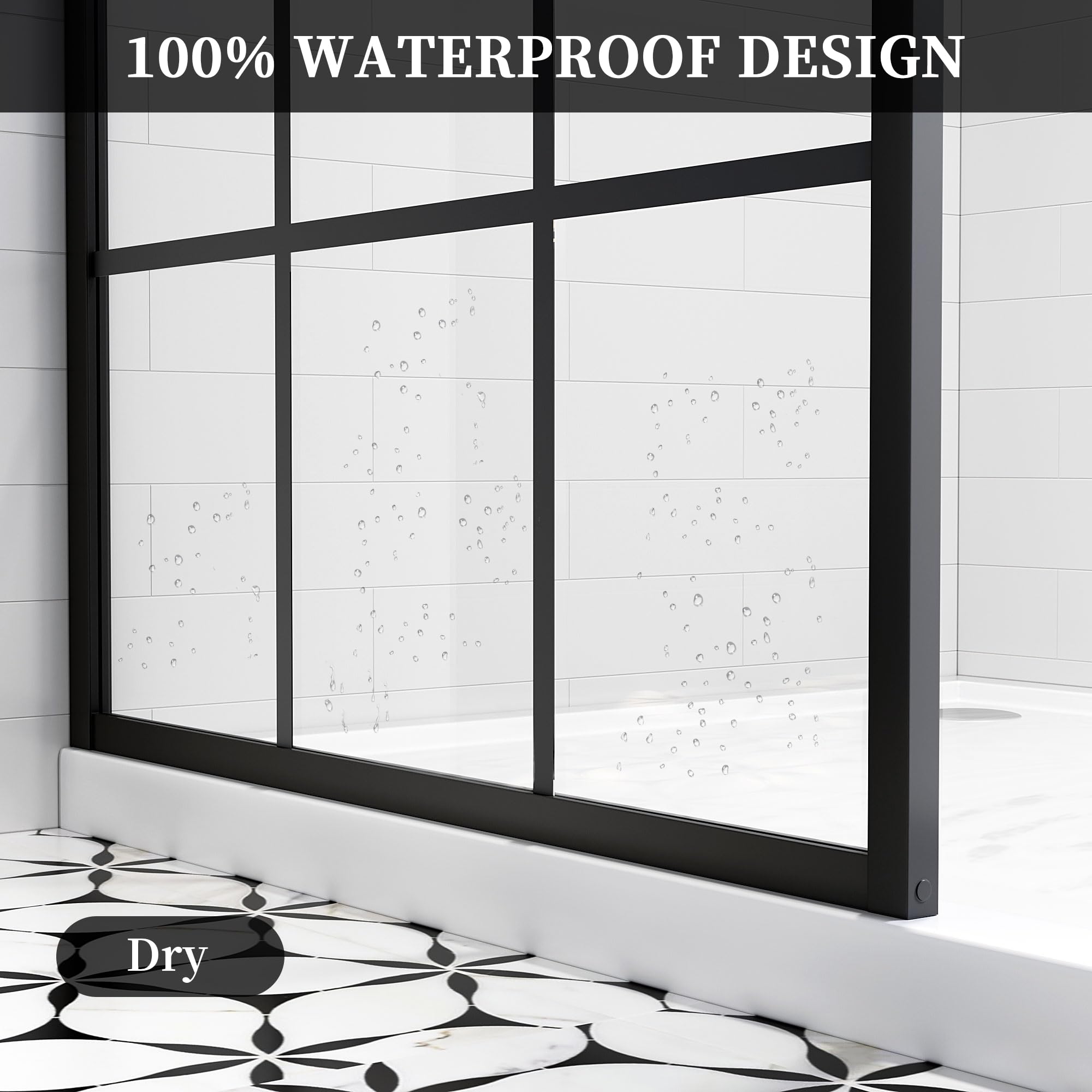 34"/38"/42"/46" x 78" Framed Grid Shower Screen, Matte Black #Size_38" W x 78" H