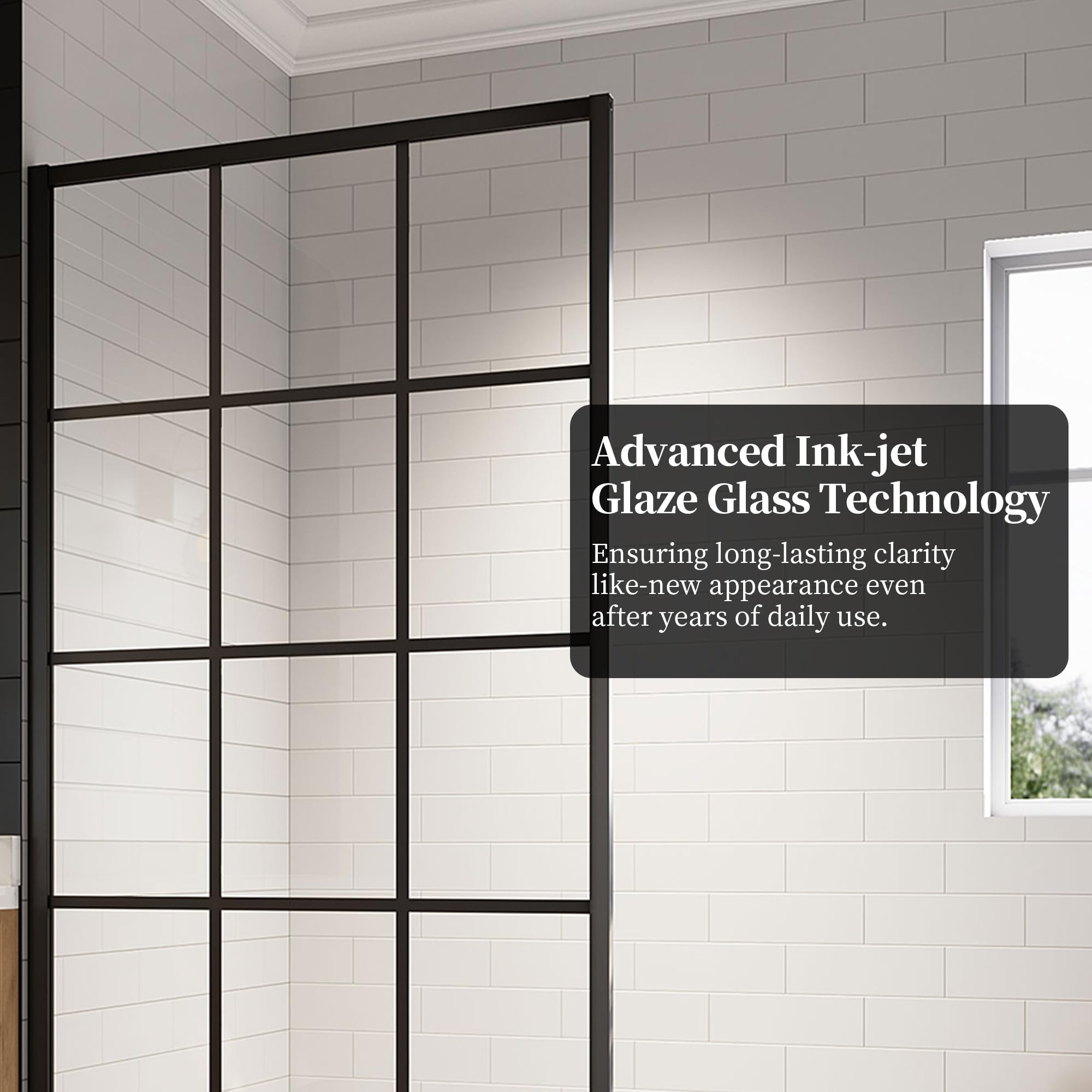 34"/38"/42"/46" x 78" Framed Grid Shower Screen, Matte Black #Size_38" W x 78" H