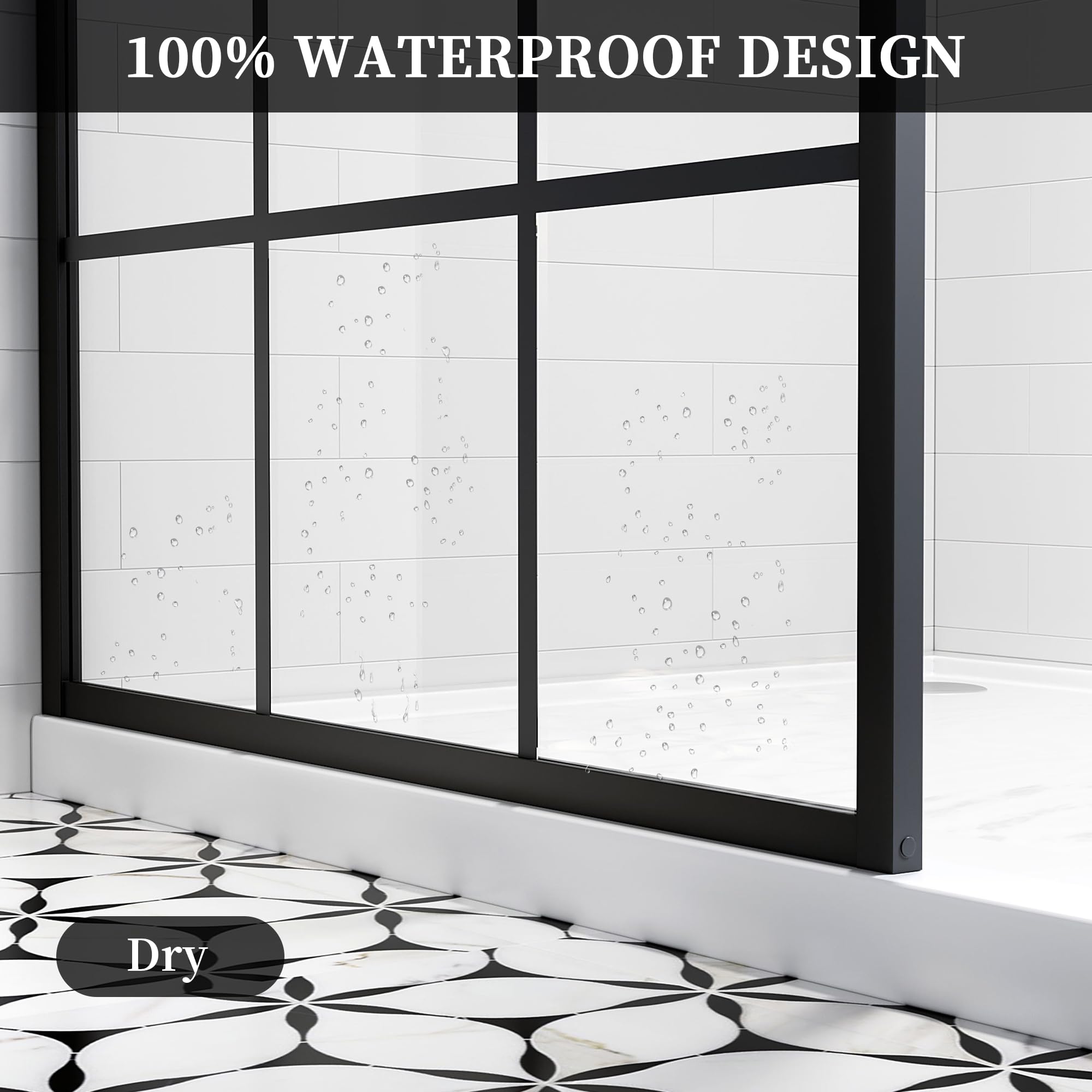 34"/38"/42"/46" x 78" Framed Grid Shower Screen, Matte Black #Size_42" W x 78" H
