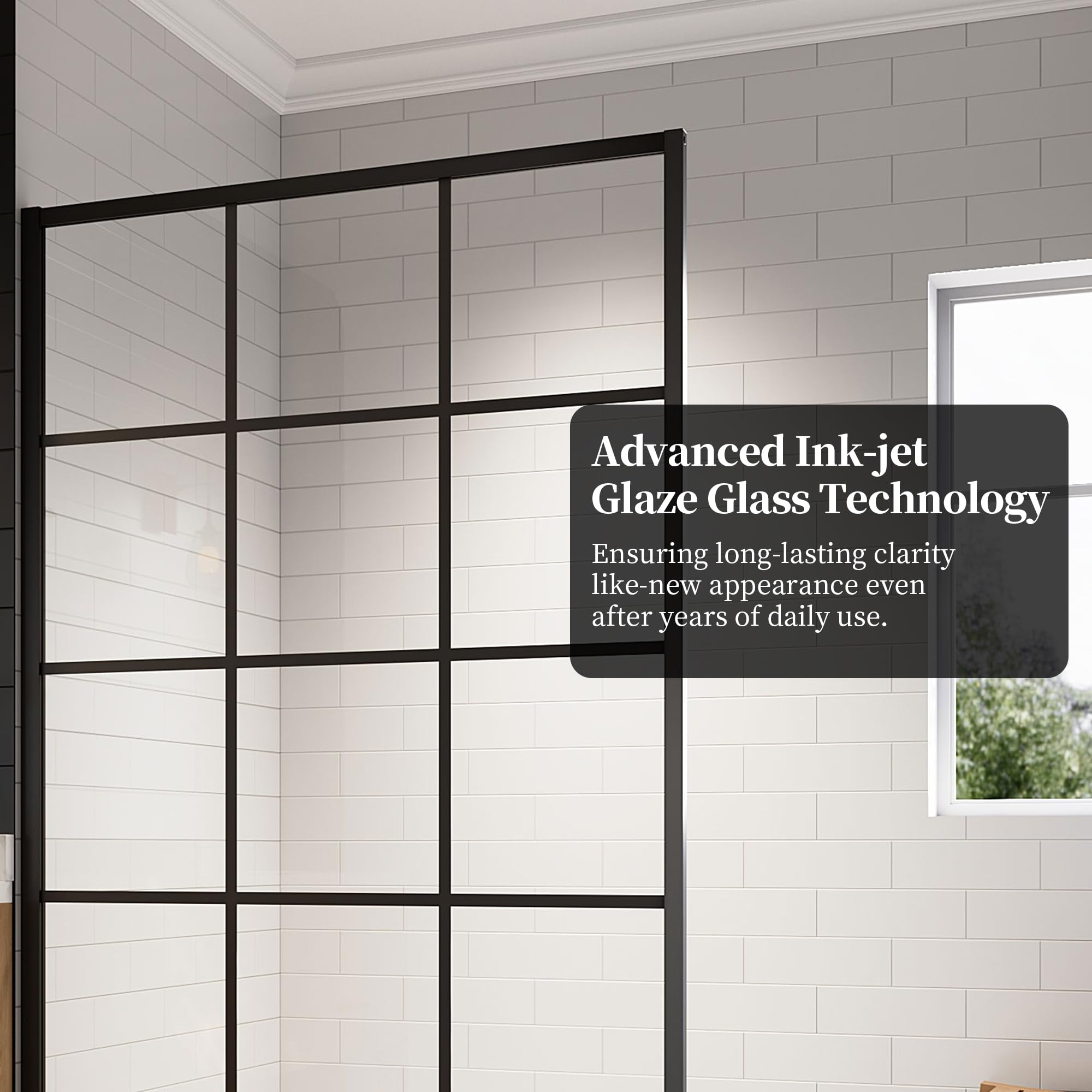 34"/38"/42"/46" x 78" Framed Grid Shower Screen, Matte Black #Size_46" W x 78" H