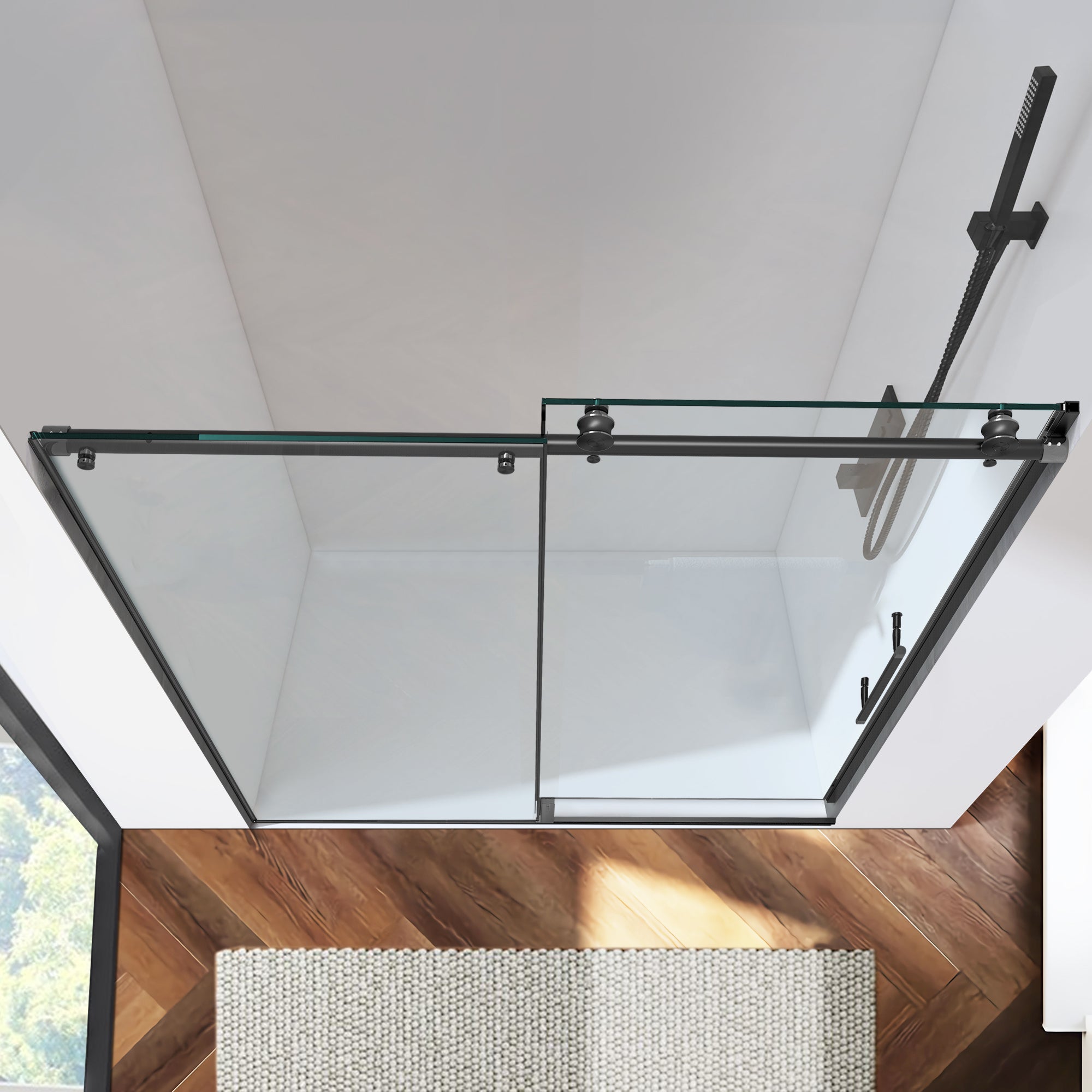 56"-60" x 76" Frameless Single Sliding Shower Door #Color_Matte Black