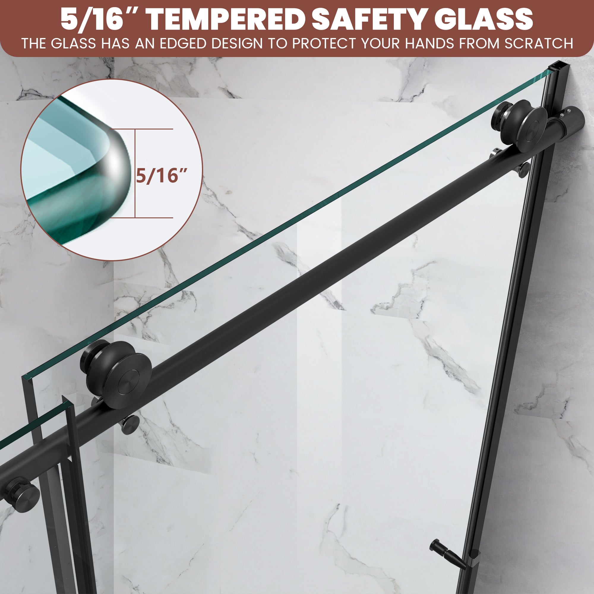 56"-60" W x 76" H Frameless Single Sliding Shower Door with 5/16" (8 mm) Clear Tempered Glass and Stainless Steel Handle