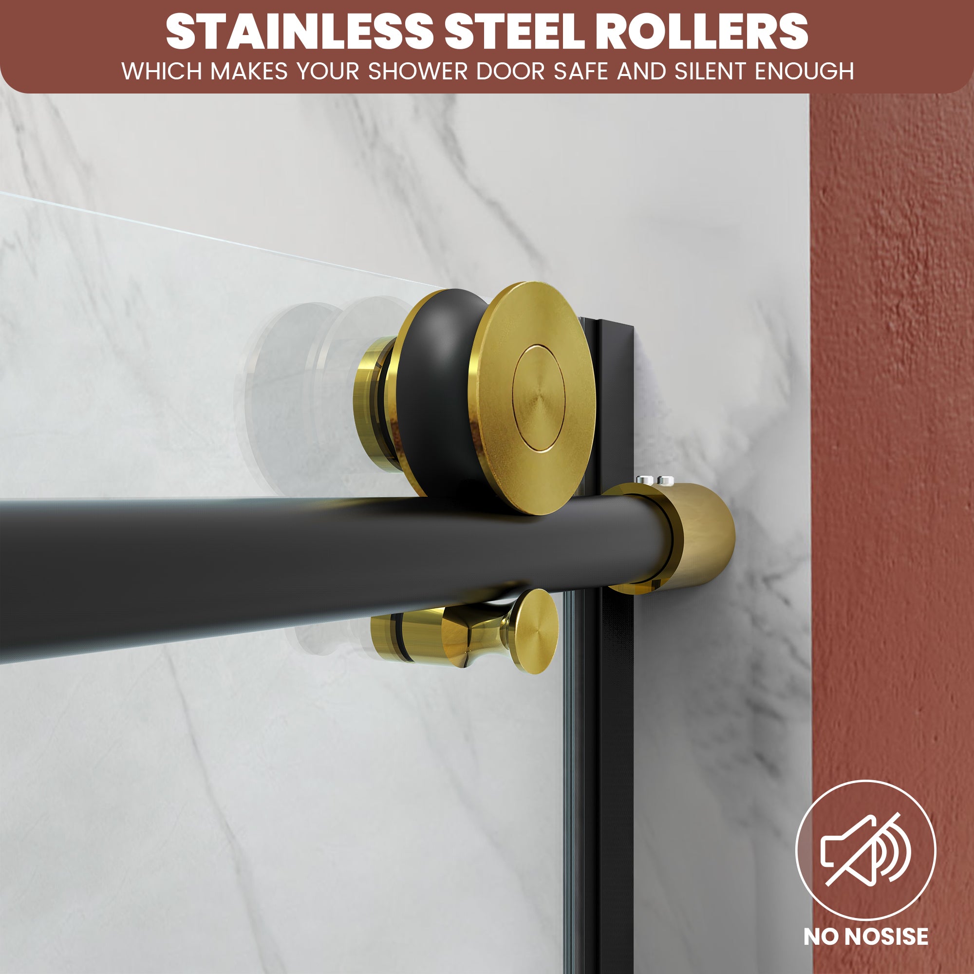 56"-60" x 76" Frameless Single Sliding Shower Door #Color_Black and Gold