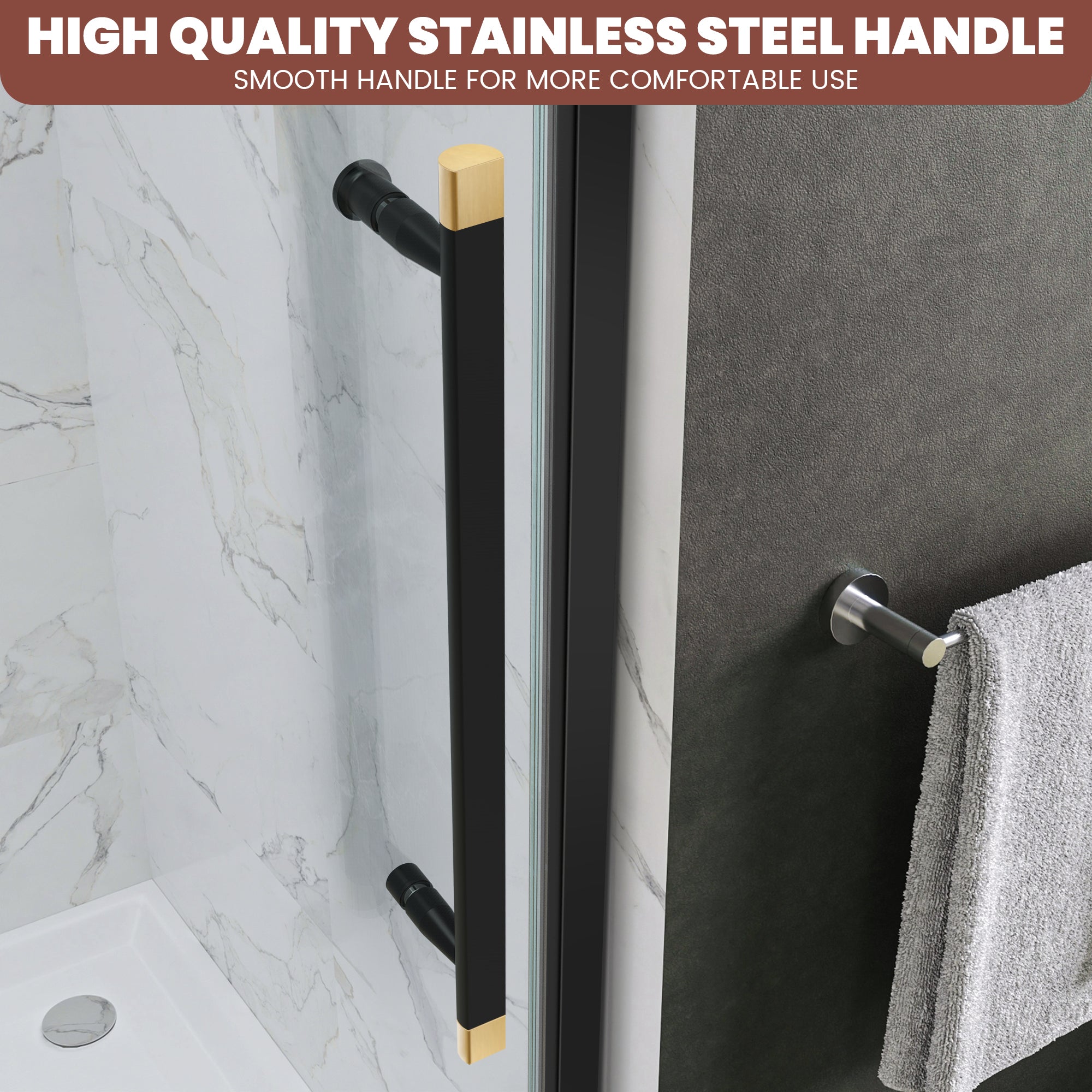 56"-60" x 76" Frameless Single Sliding Shower Door #Color_Black and Gold