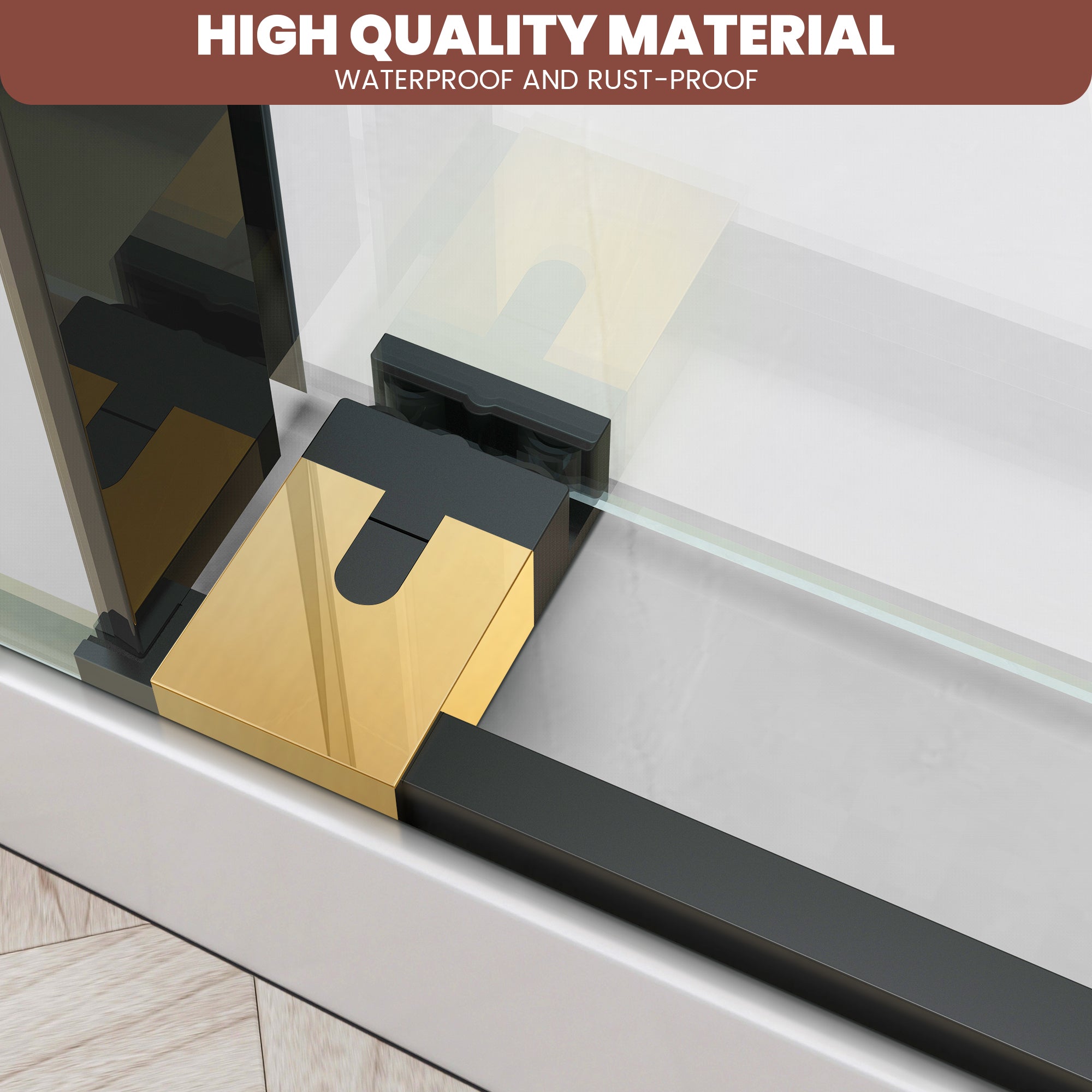 56"-60" x 76" Frameless Single Sliding Shower Door #Color_Black and Gold