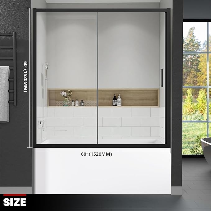 57.4"-59" x 60" Framed Sliding Tub Door Glide A3 #Color_Matte Black
