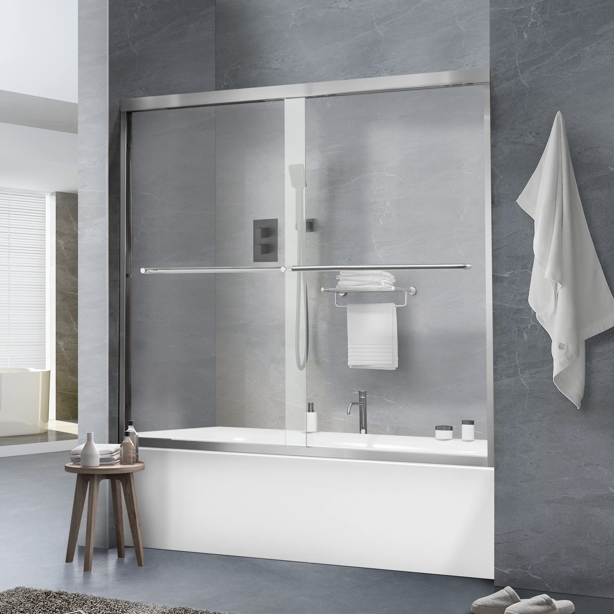 56"-60" W x 58"/62"/65" H Framed Double Sliding Bathtub Door Glide B10 #Color_Polished Chrome