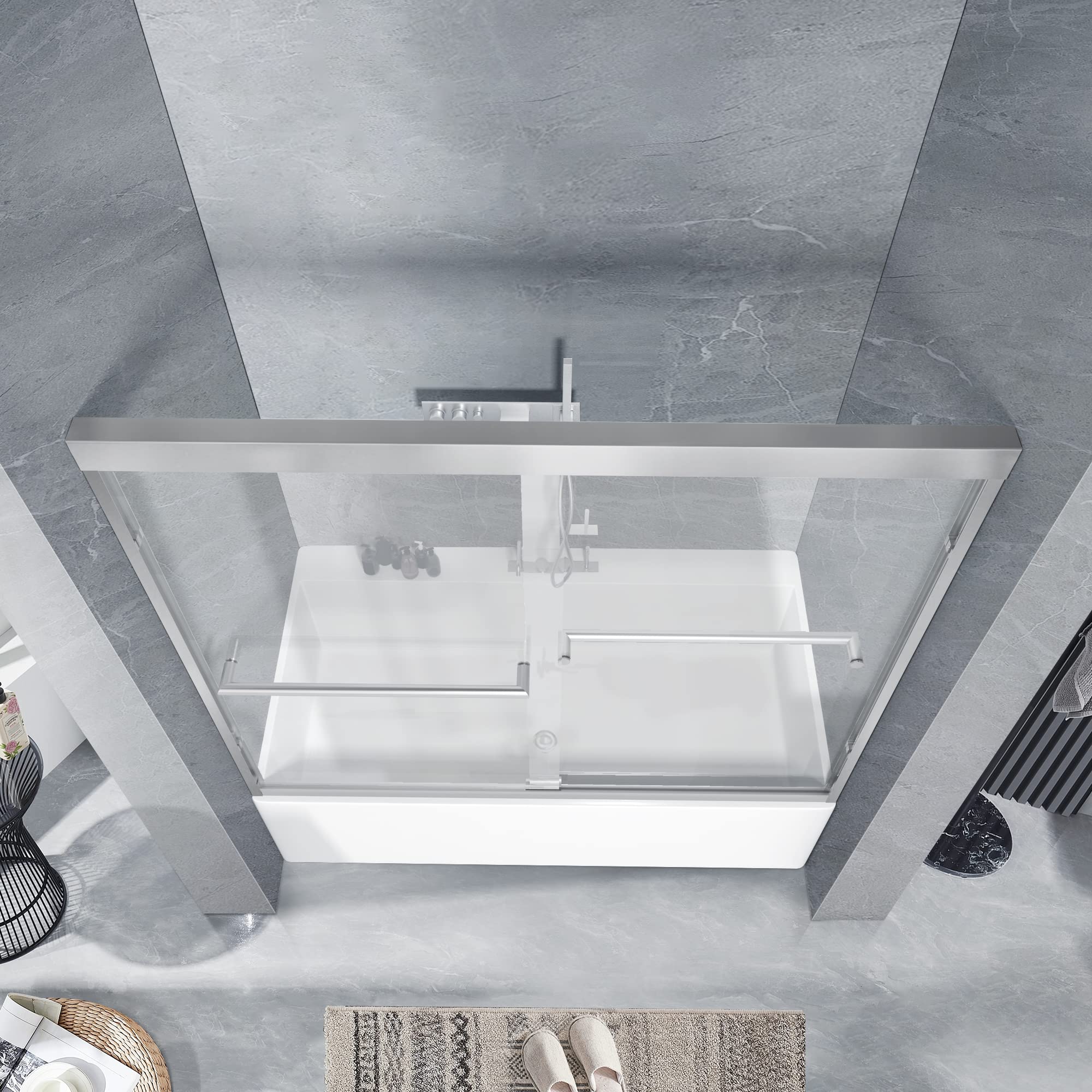 56"-60" W x 58"/62"/65" H Framed Double Sliding Bathtub Door Glide B10 #Color_Polished Chrome