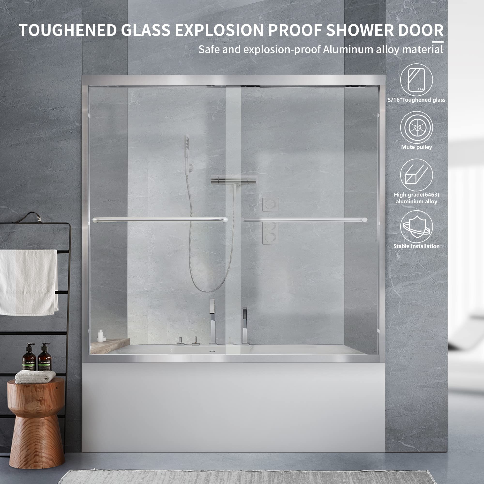 56"-60" W x 58"/62"/65" H Framed Double Sliding Bathtub Door Glide B10 #Color_Polished Chrome