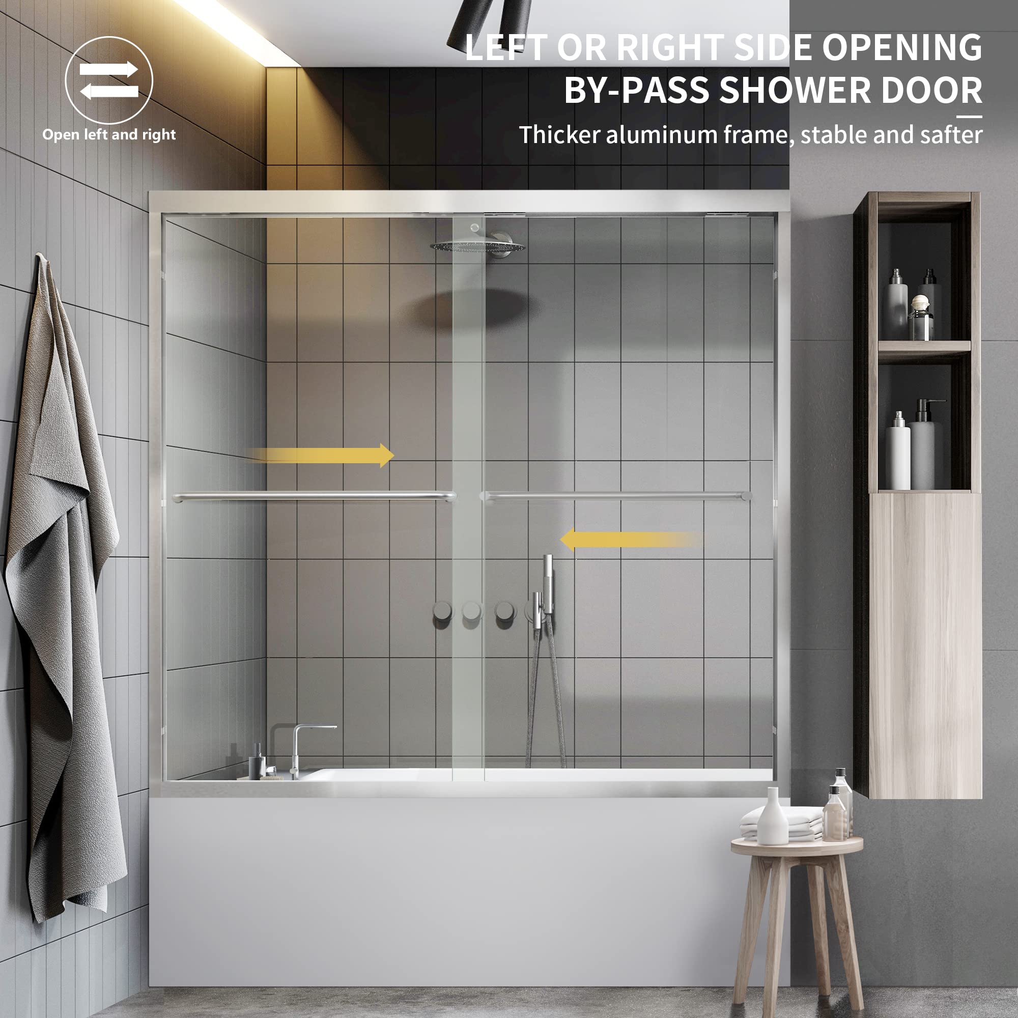 56"-60" W x 58"/62"/65" H Framed Double Sliding Bathtub Door Glide B10 #Color_Polished Chrome