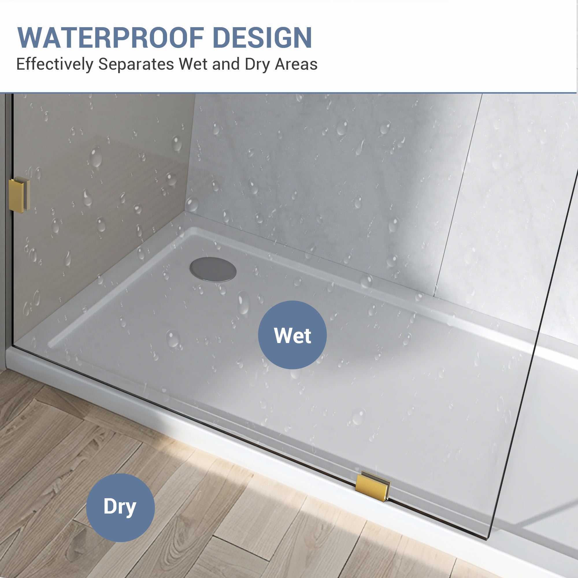 30.5"/34" x 74" Walk-in Frameless Shower Screen with 3/8" (10mm) Ultra-Clear Tempered Glass #Color_Brushed Gold