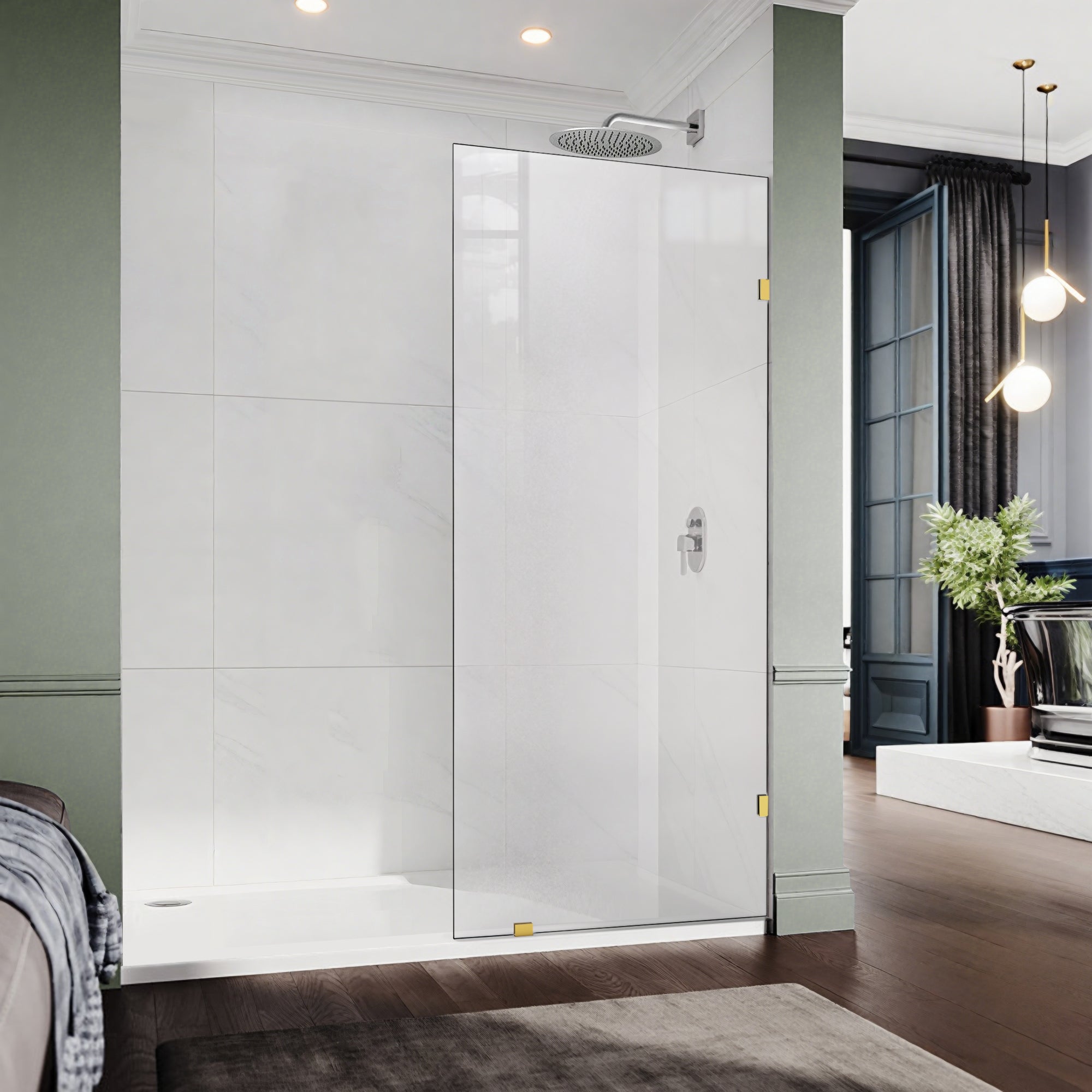 30.5"/34" x 74" Walk-in Frameless Shower Screen with 3/8" (10mm) Ultra-Clear Tempered Glass #Color_Brushed Gold