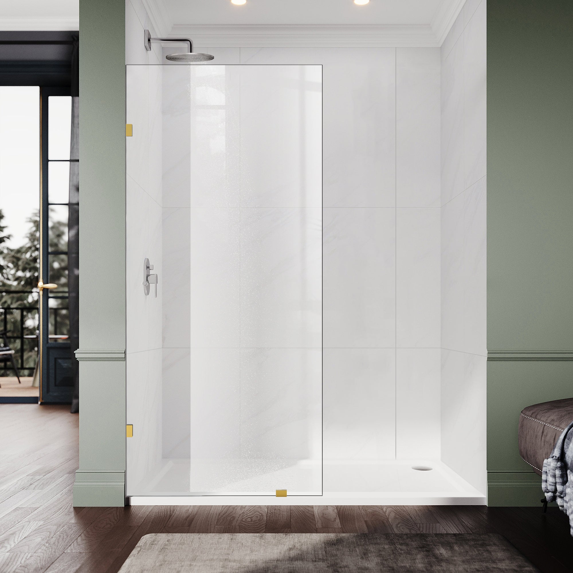 30.5"/34" x 74" Walk-in Frameless Shower Screen with 3/8" (10mm) Ultra-Clear Tempered Glass #Color_Brushed Gold