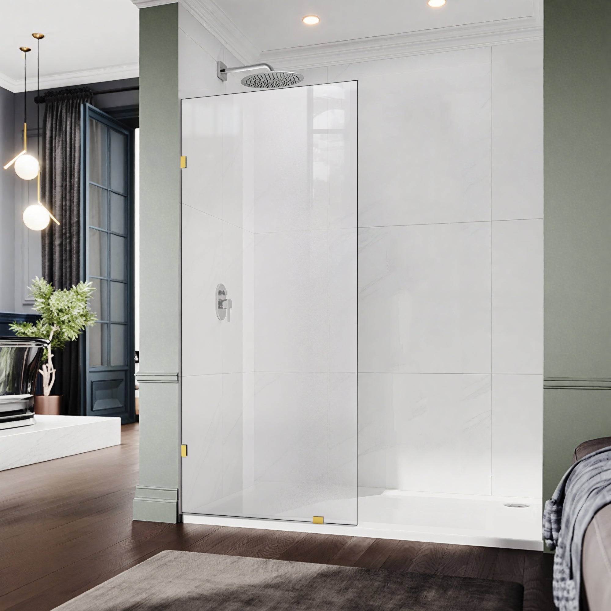 30.5"/34" x 74" Walk-in Frameless Shower Screen with 3/8" (10mm) Ultra-Clear Tempered Glass #Color_Brushed Gold