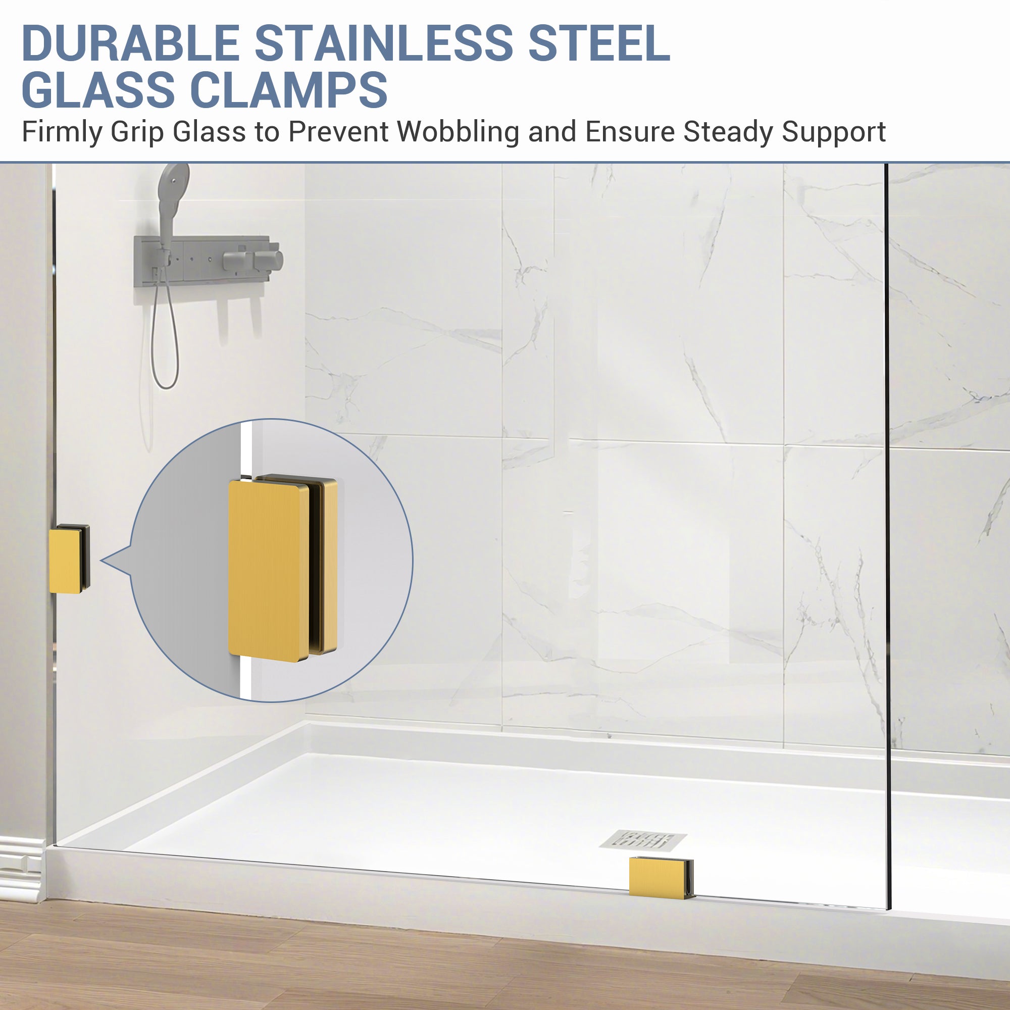 30.5"/34" x 74" Walk-in Frameless Shower Screen with 3/8" (10mm) Ultra-Clear Tempered Glass #Color_Brushed Gold