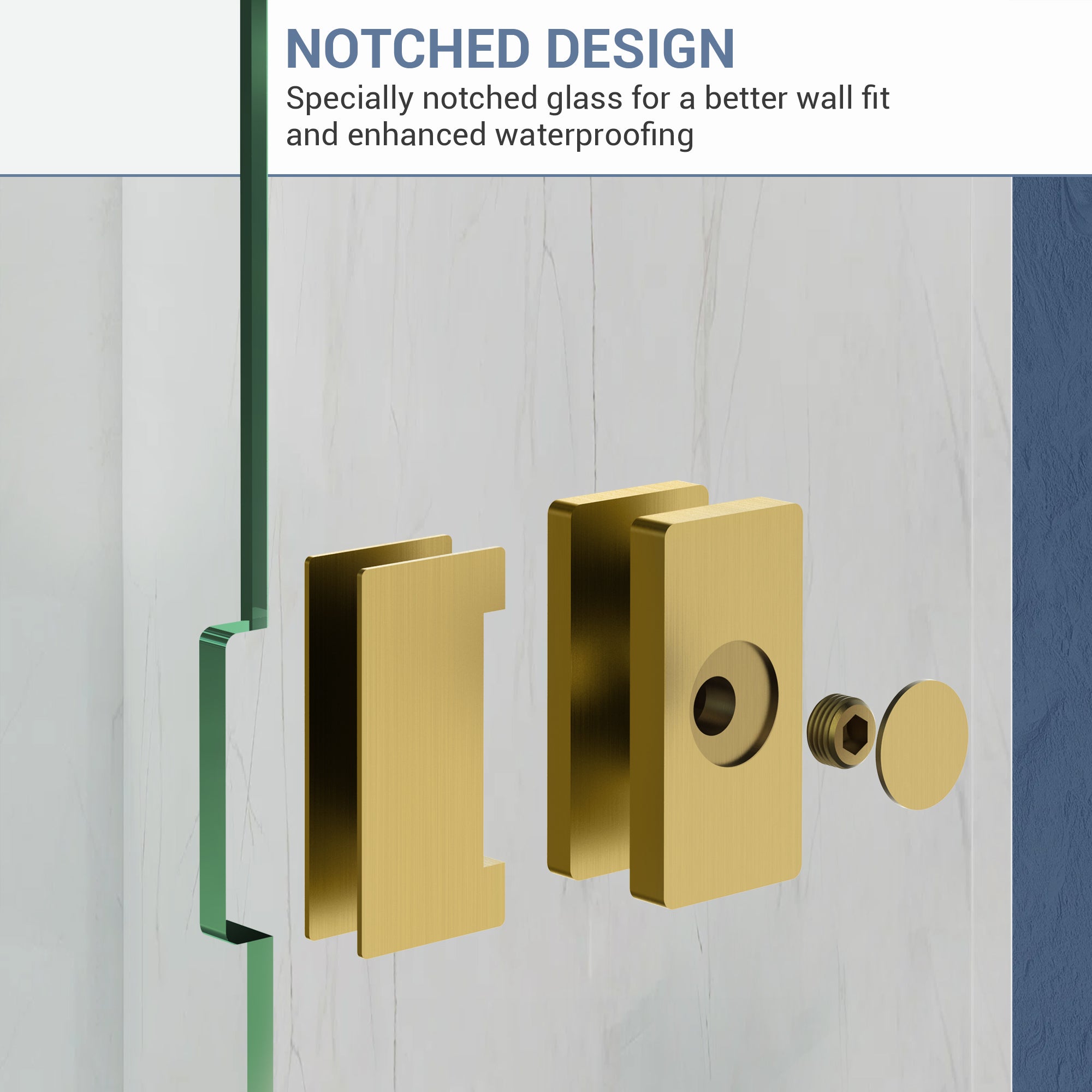 30.5"/34" x 74" Walk-in Frameless Shower Screen with 3/8" (10mm) Ultra-Clear Tempered Glass #Color_Brushed Gold